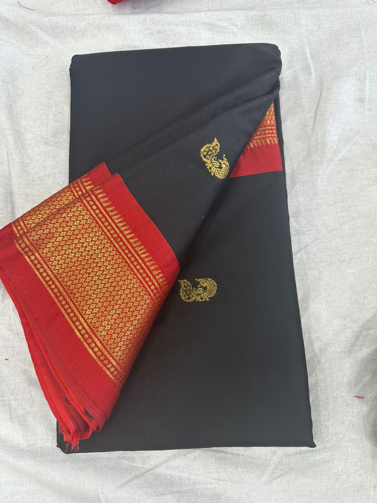 Red and Black Design CP Cotton Saree