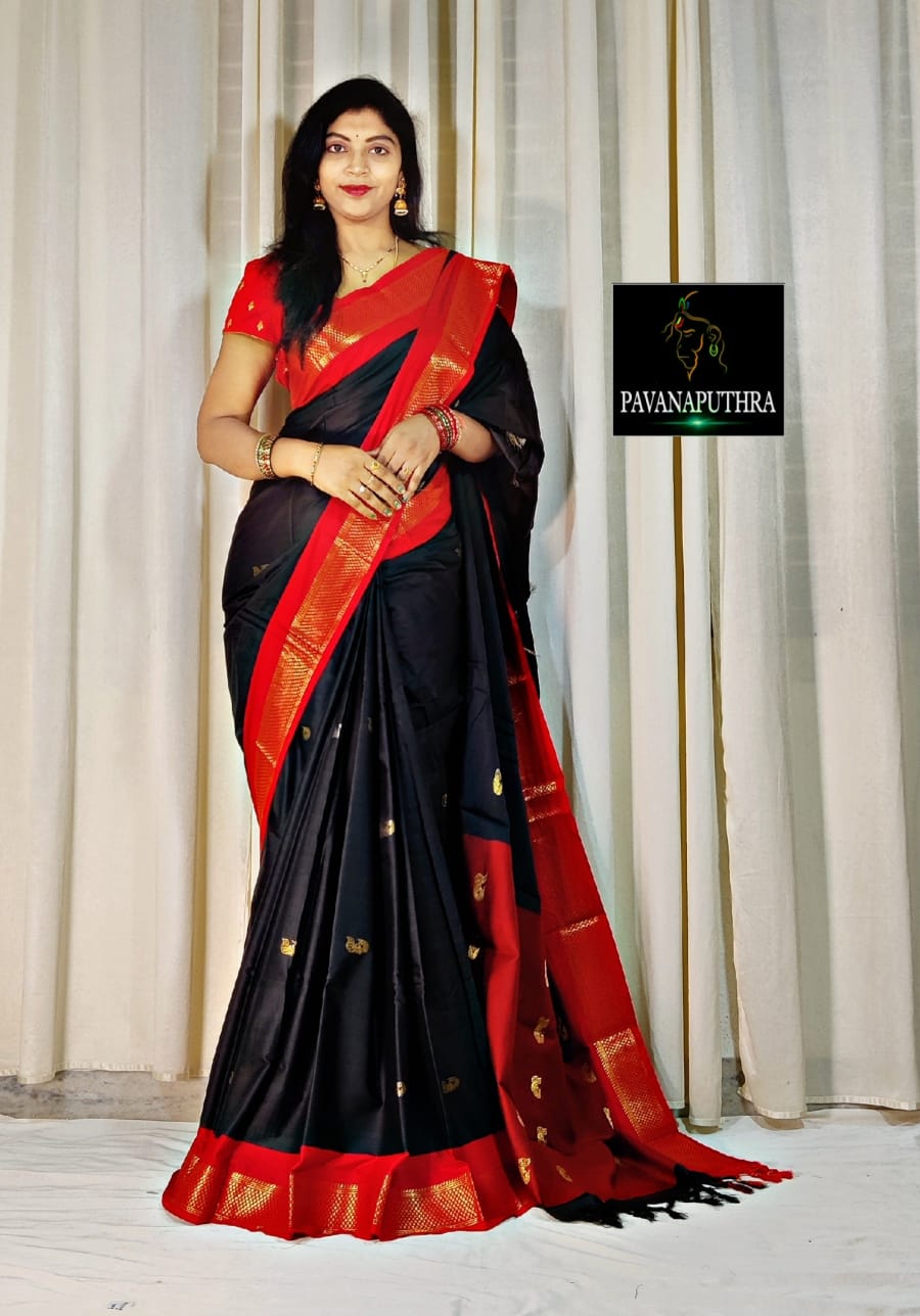 Red and Black Design CP Cotton Saree