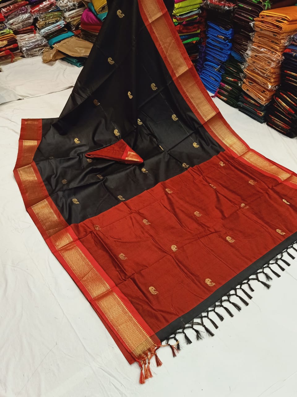 Red and Black Design CP Cotton Saree