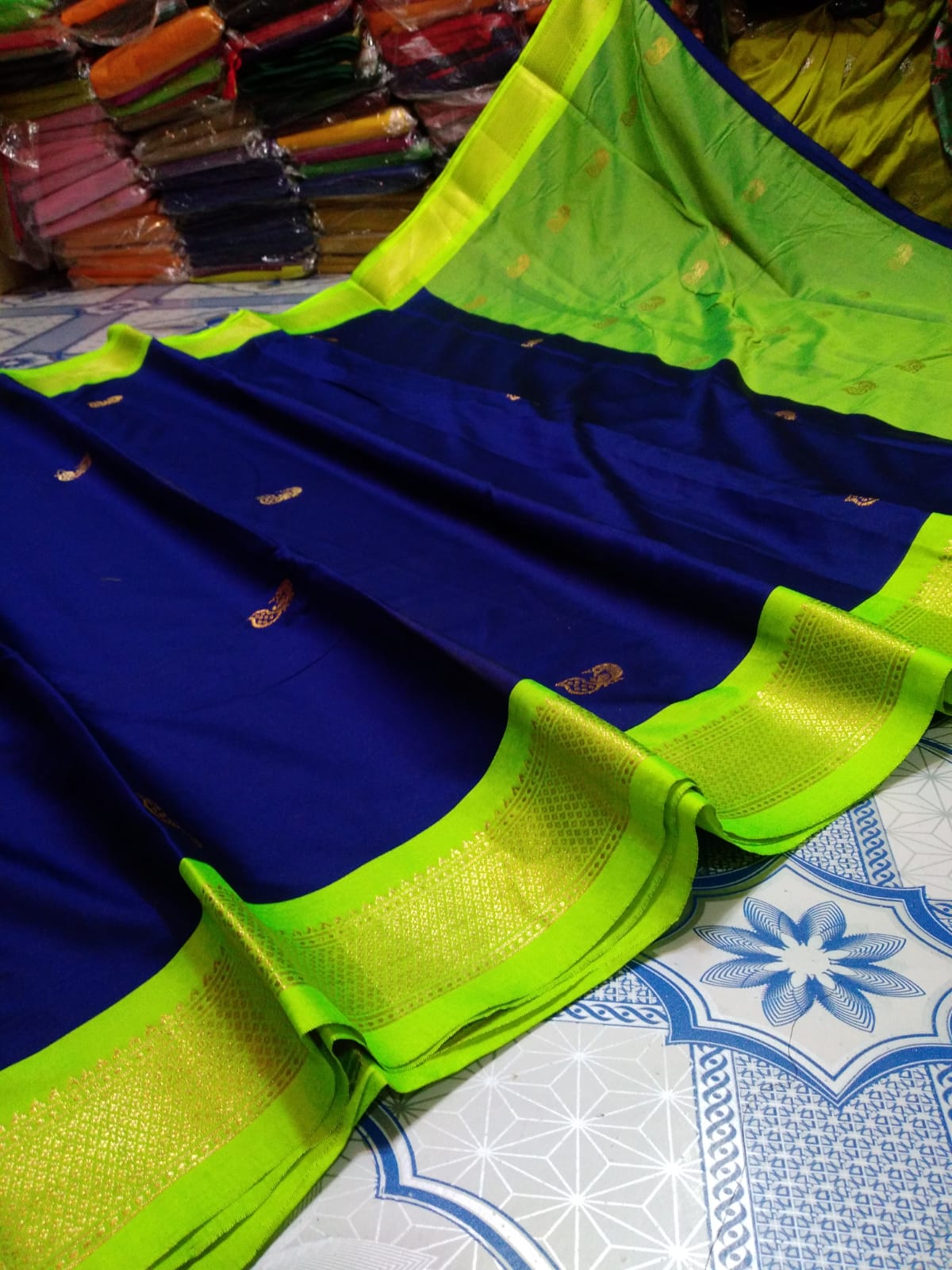 Blue and Perrot pallu Design CP Cotton Saree