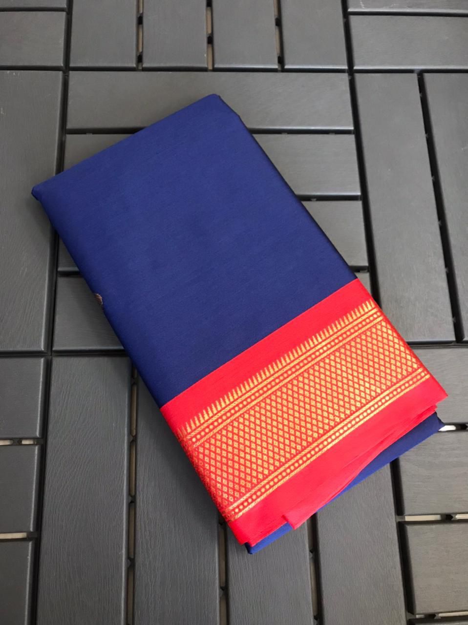 Blue and Red pallu Design CP Cotton Saree