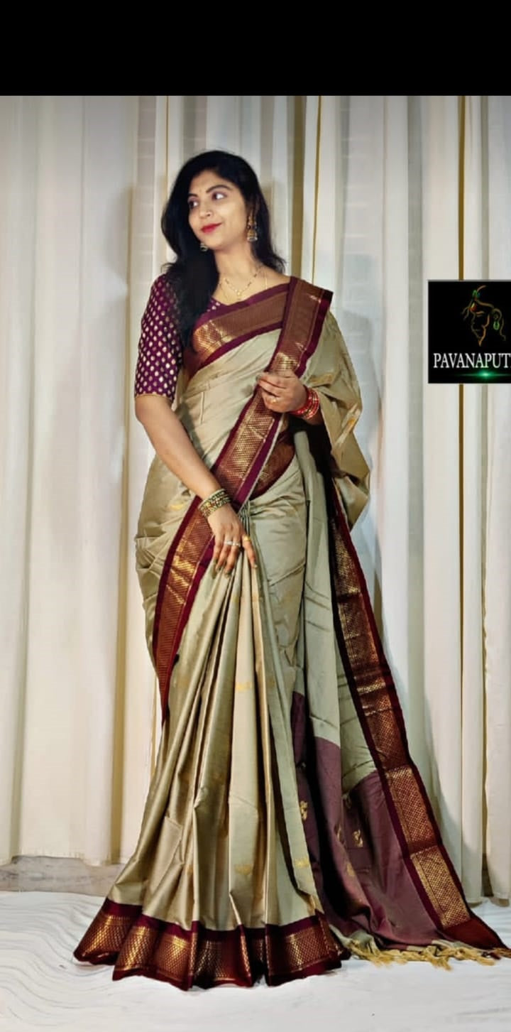 Chiku and Maroon pallu Design CP Cotton Saree