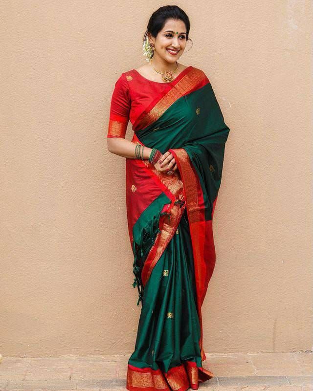 Green and Red pallu Design CP Cotton Saree