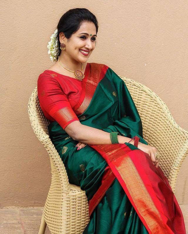 Green and Red pallu Design CP Cotton Saree