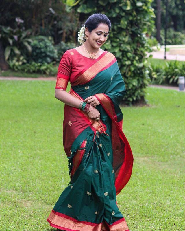 Green and Red pallu Design CP Cotton Saree