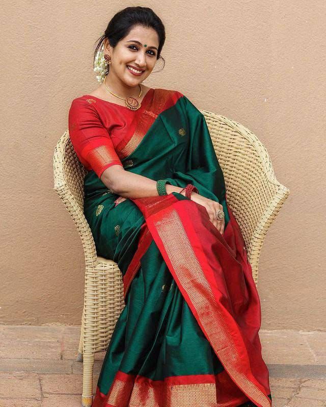 Green and Red pallu Design CP Cotton Saree