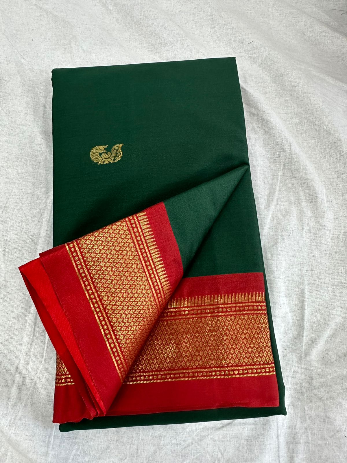 Green and Red pallu Design CP Cotton Saree