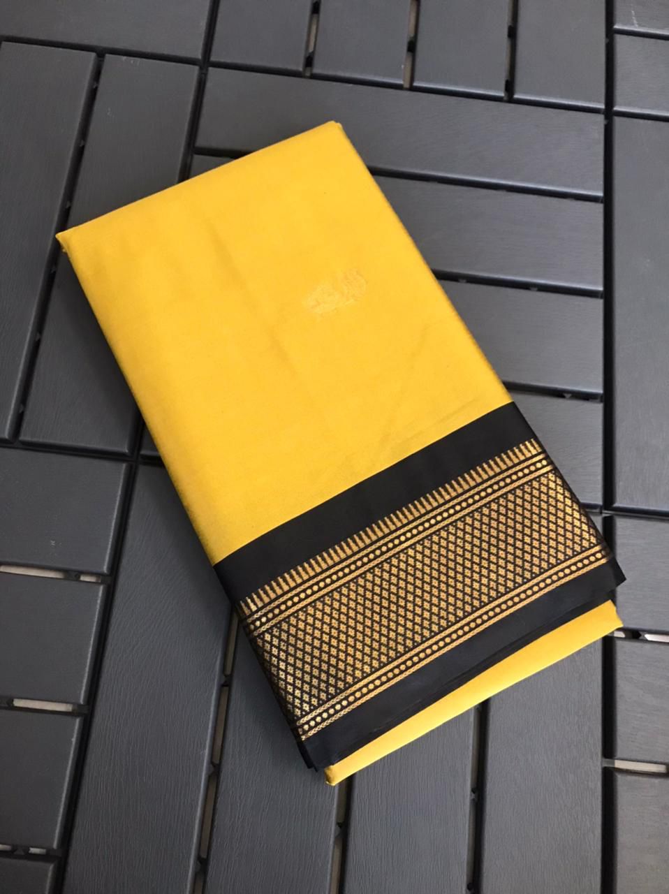 Mustard and Black pallu Design CP Cotton Saree