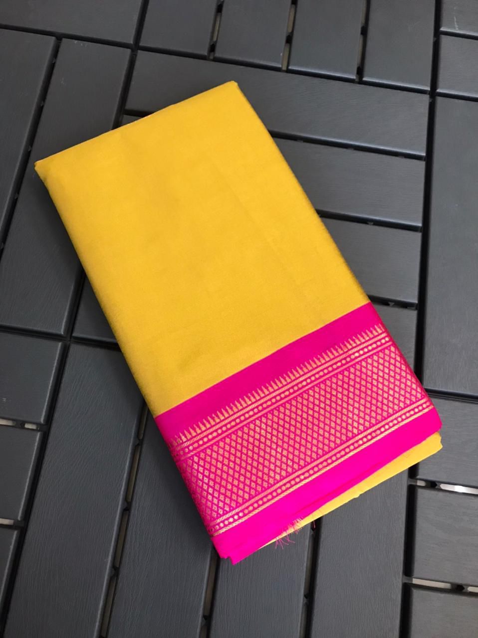 Yellow and Pink pallu Design CP Cotton Saree