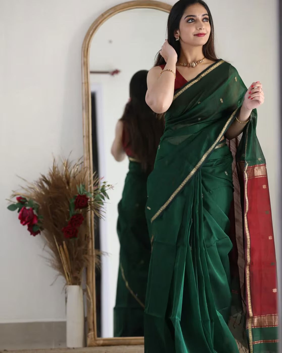 Green and Maroon Boarder Chhaya Cotton Saree