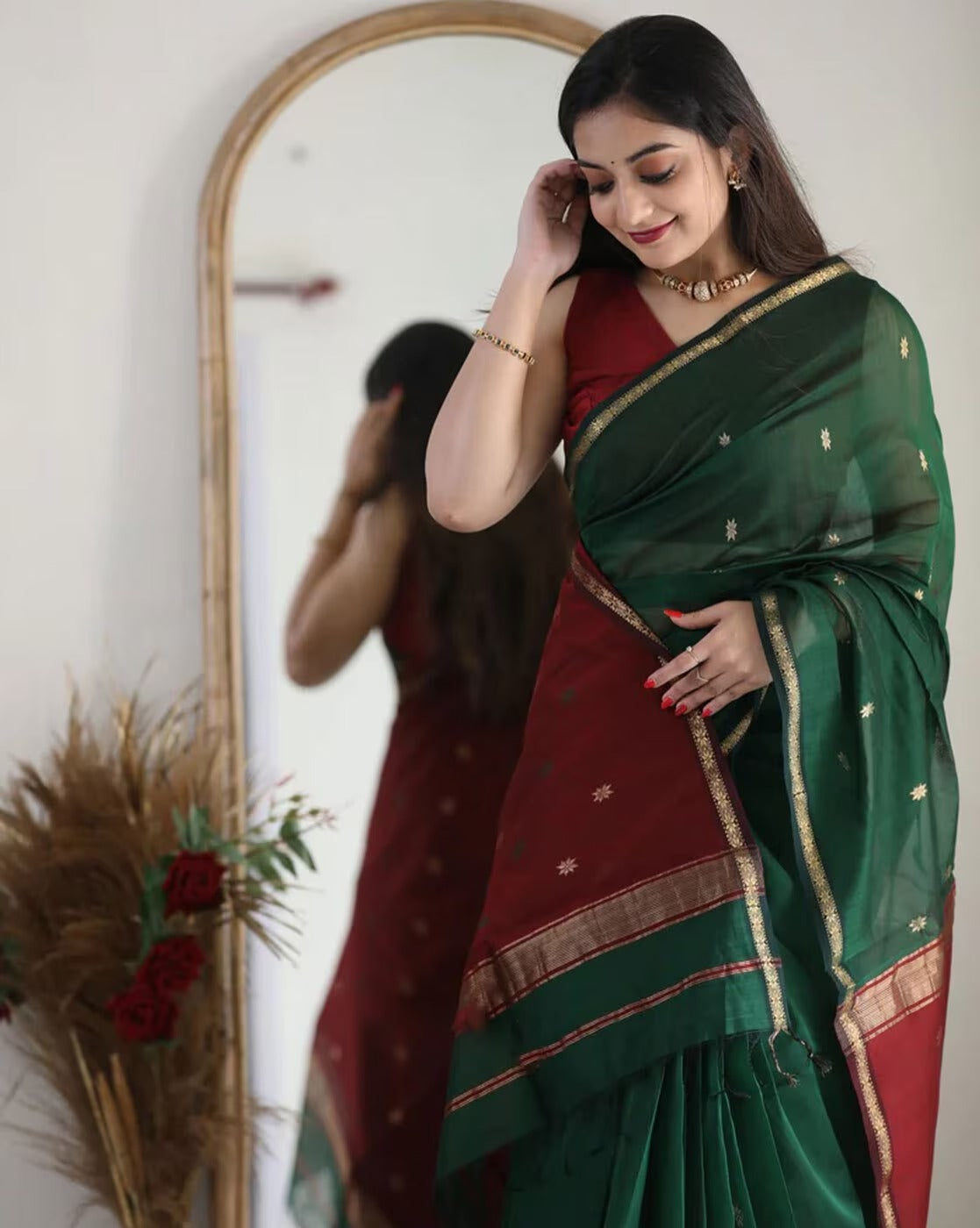 Green and Maroon Boarder Chhaya Cotton Saree