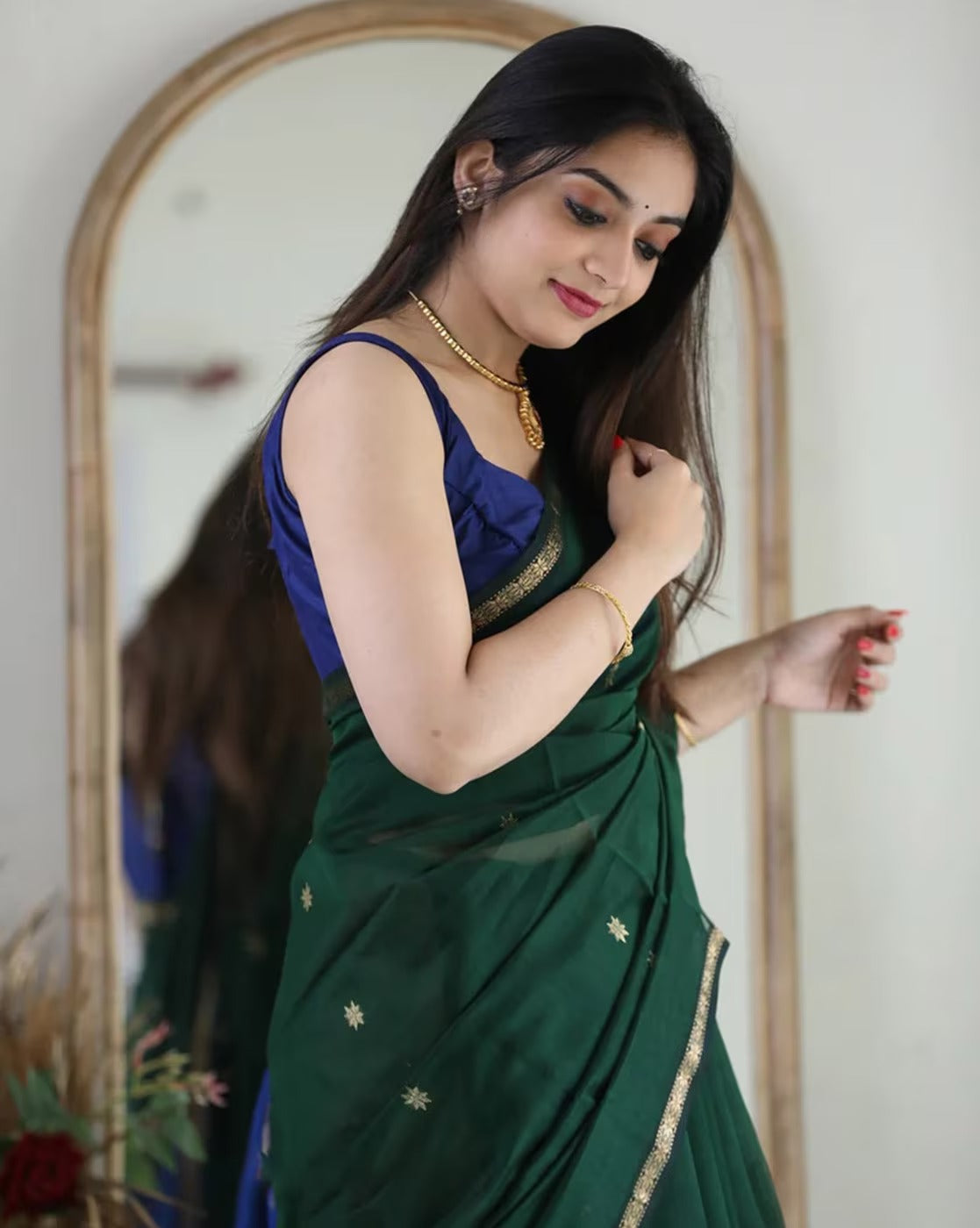 Green and Navy Blue Boarder Chhaya Cotton Saree