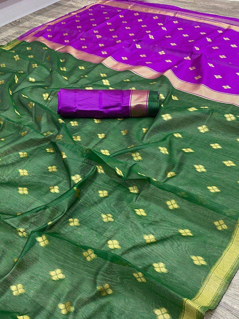 Green and Purple Boarder Chhaya Cotton Saree