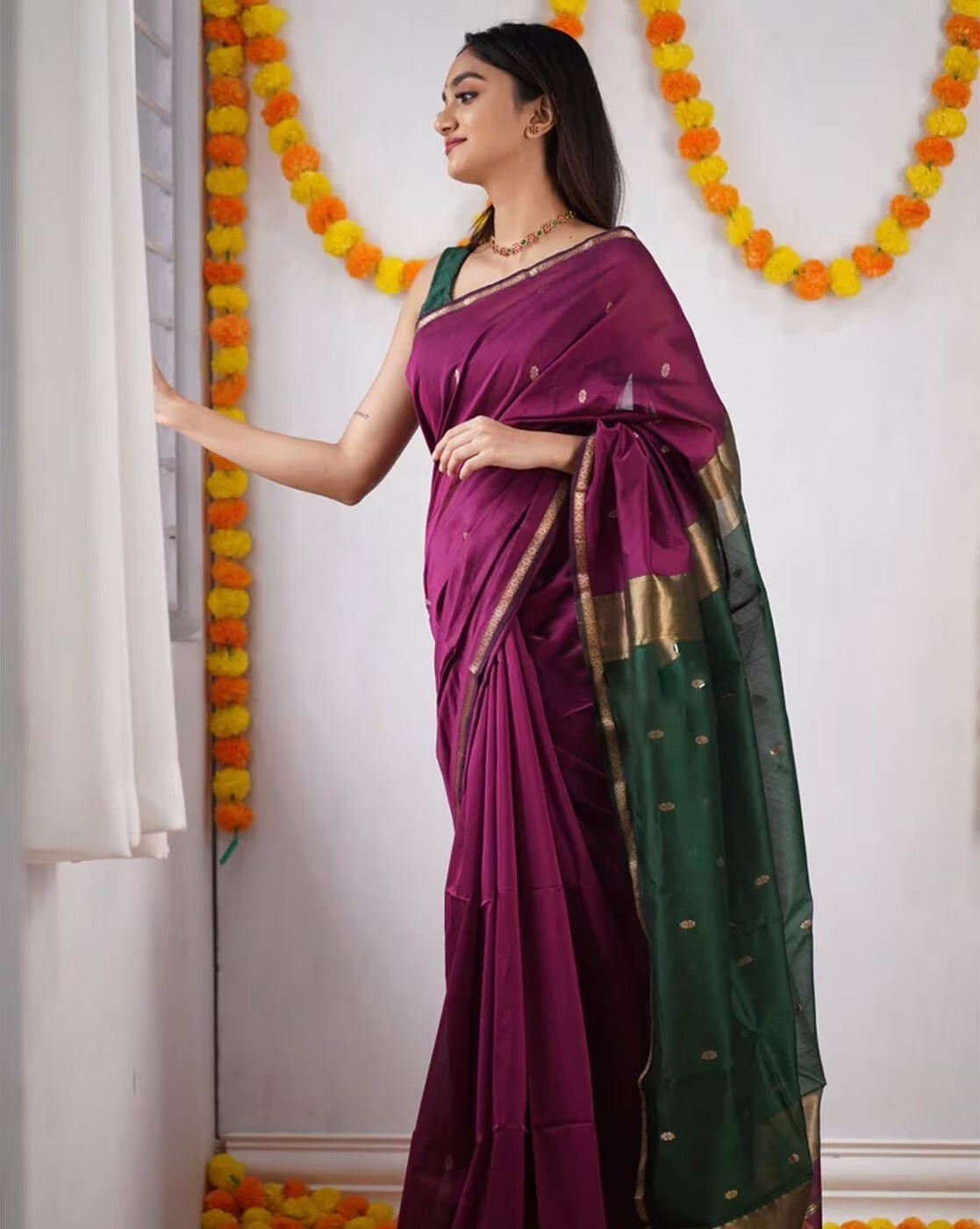 Green and Pink Boarder Chhaya Cotton Saree