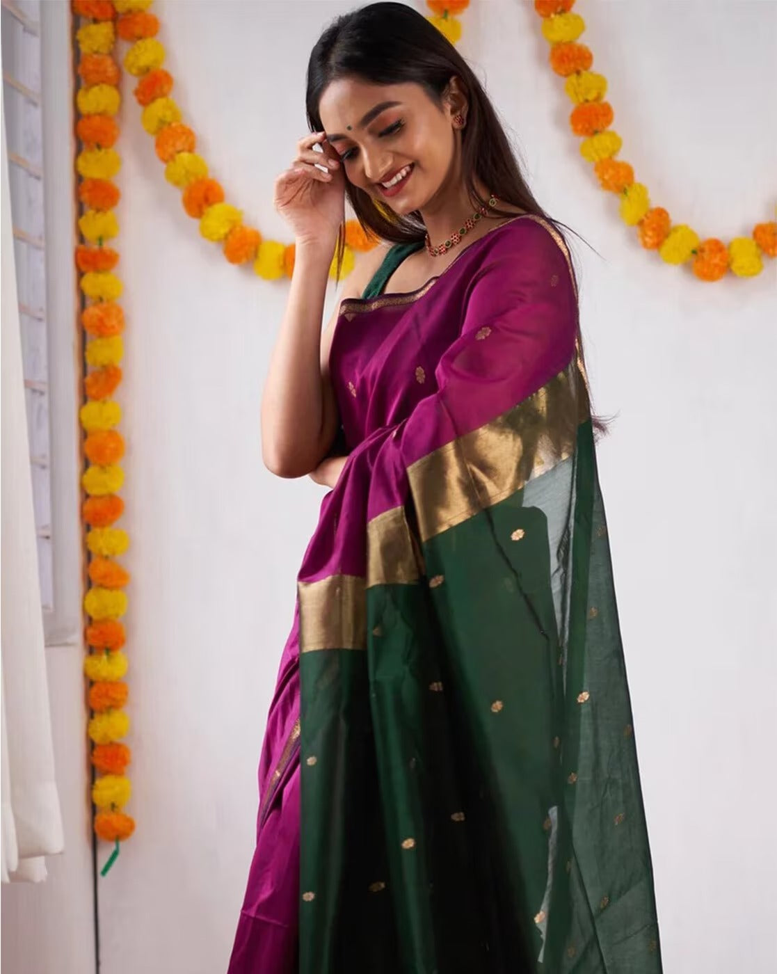 Green and Pink Boarder Chhaya Cotton Saree