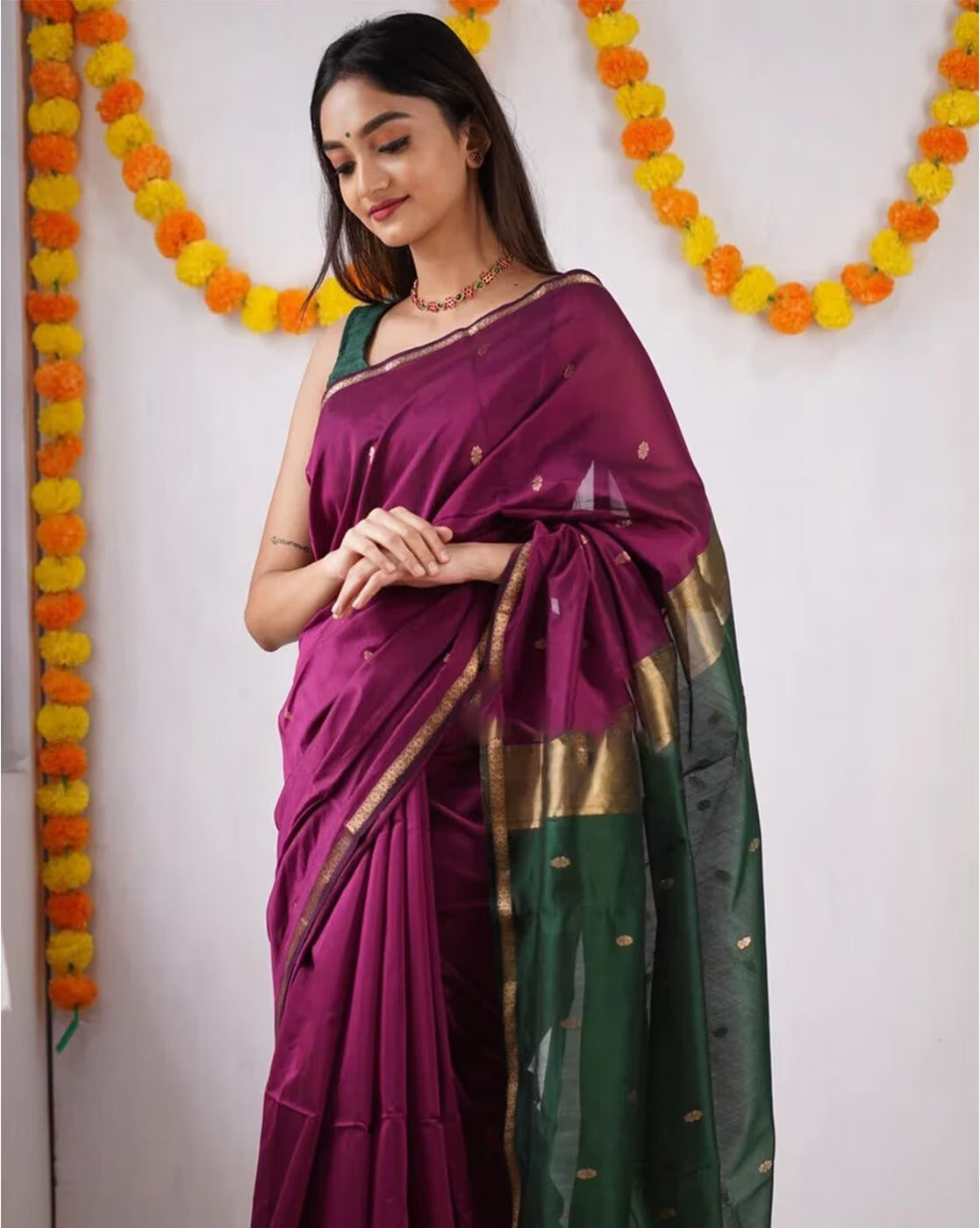 Green and Pink Boarder Chhaya Cotton Saree