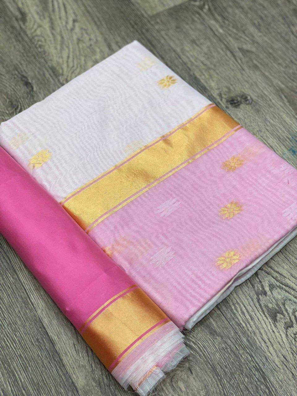 White and Pink Boarder Chhaya Cotton Saree