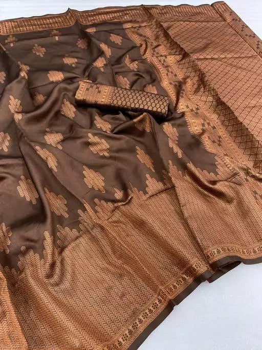 Brown Jacquard Boarder Copper Divya Kanjivaram Silk Saree