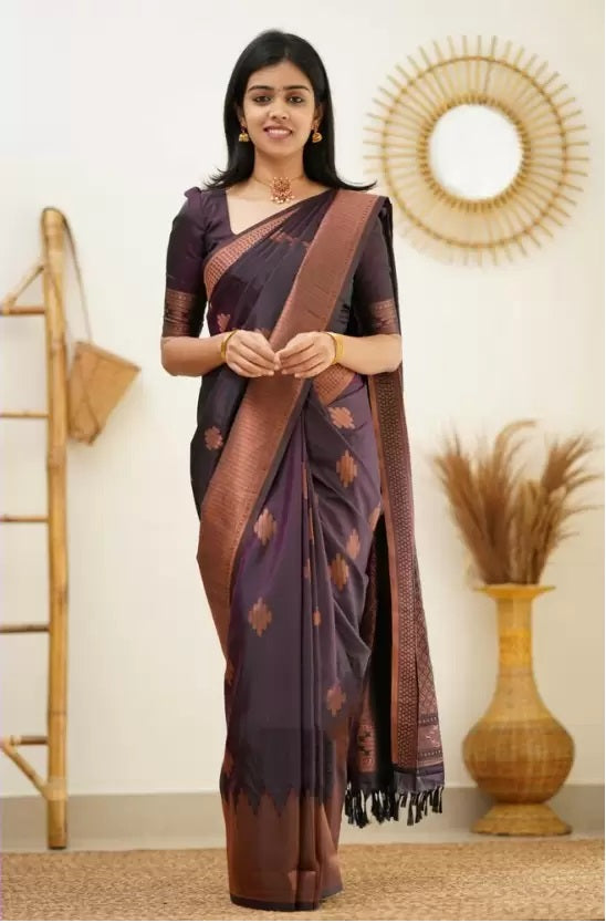 Purple Jacquard Boarder Copper Divya Kanjivaram Silk Saree