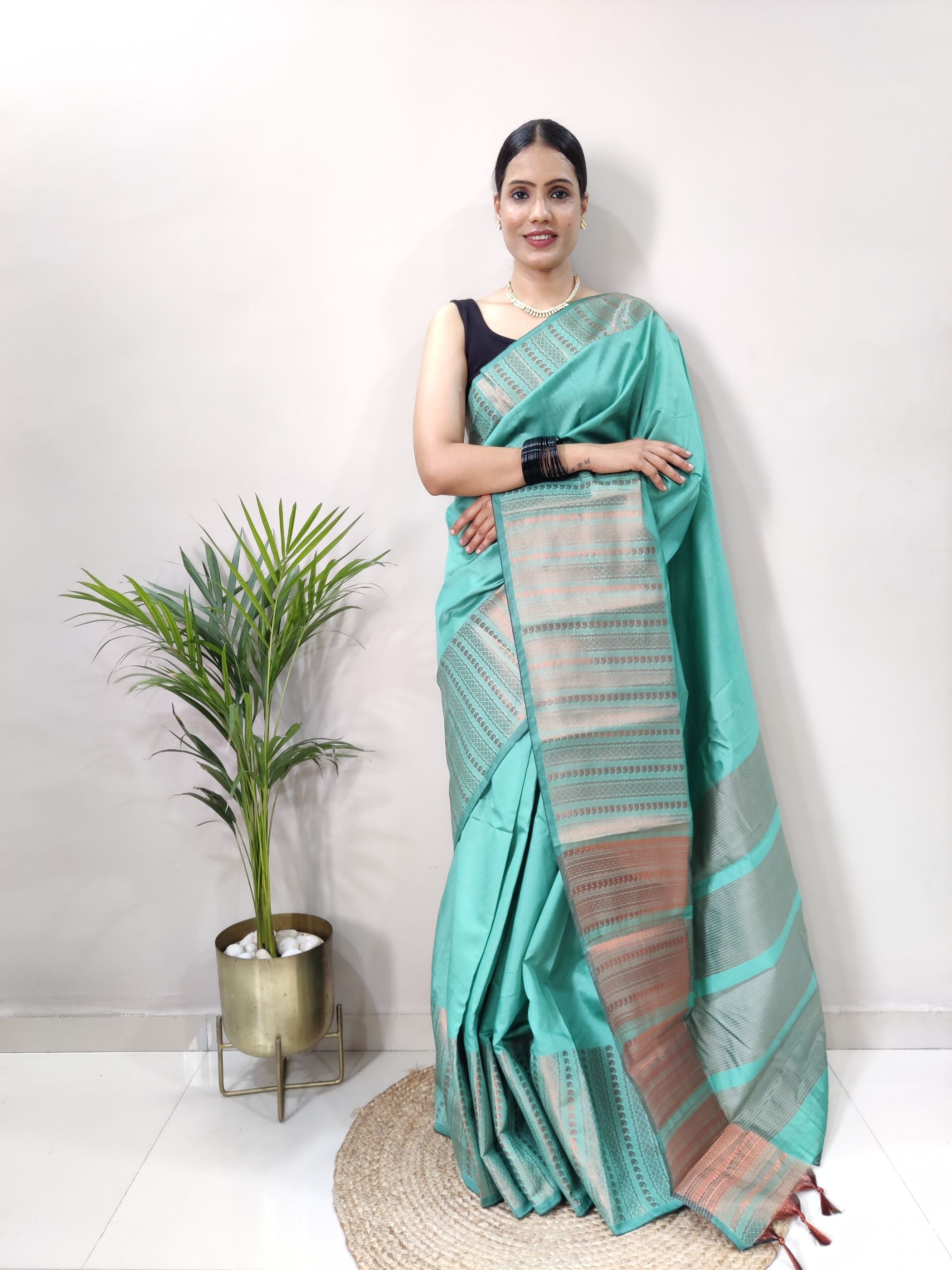 Aqua Copper Design Mango Kanjivaram Silk Saree