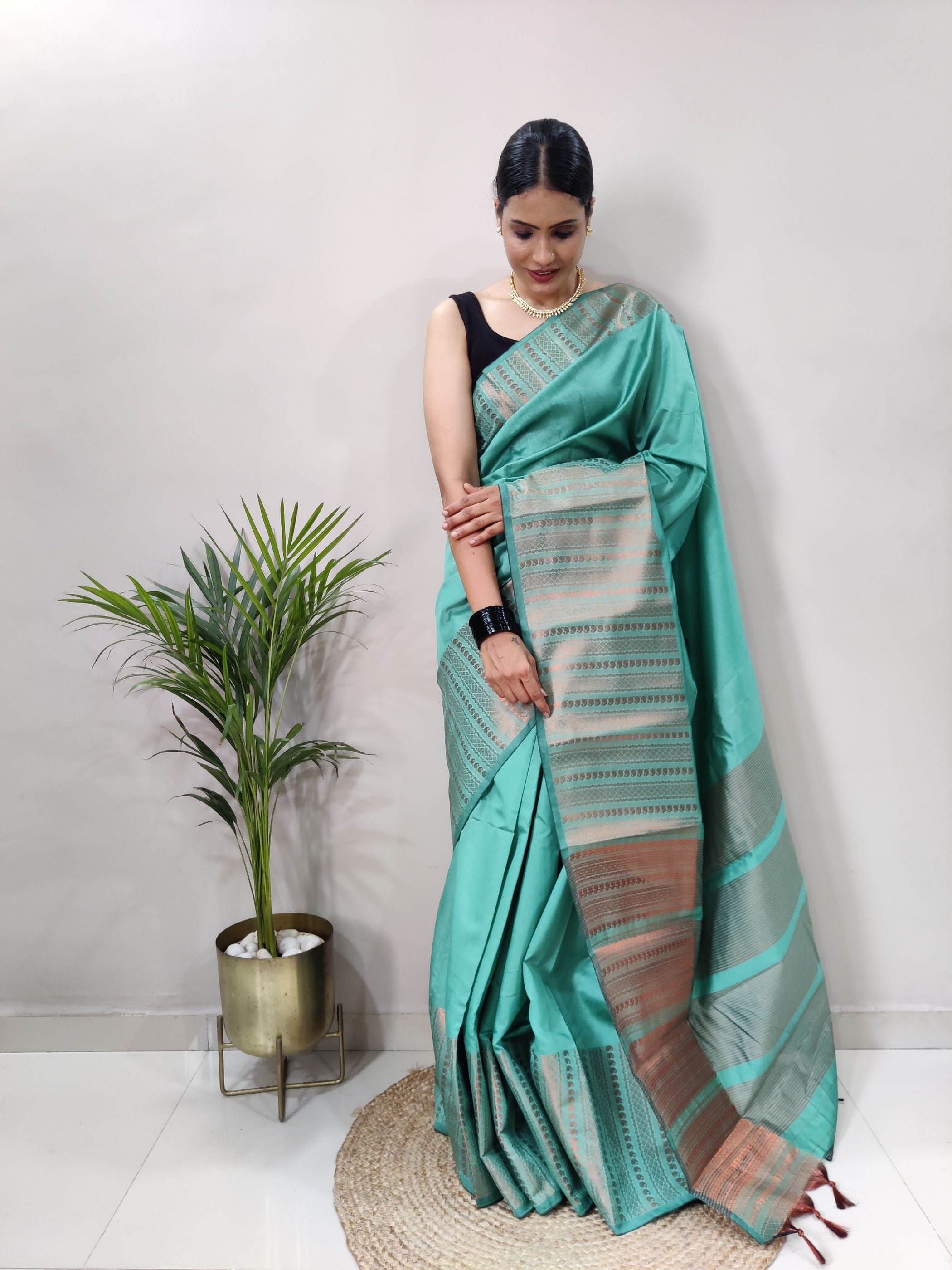 Aqua Copper Design Mango Kanjivaram Silk Saree