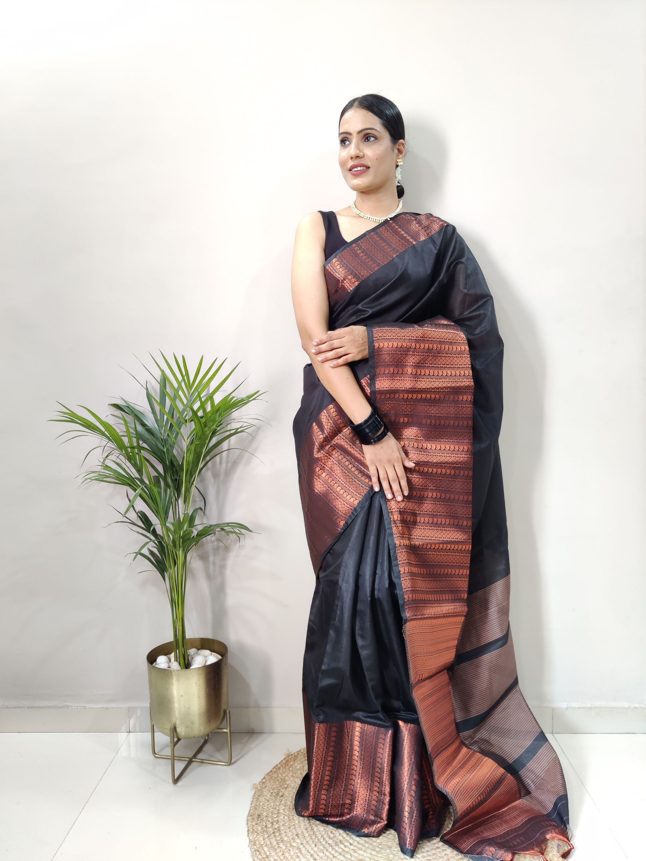 Black Copper Design Mango Kanjivaram Silk Saree