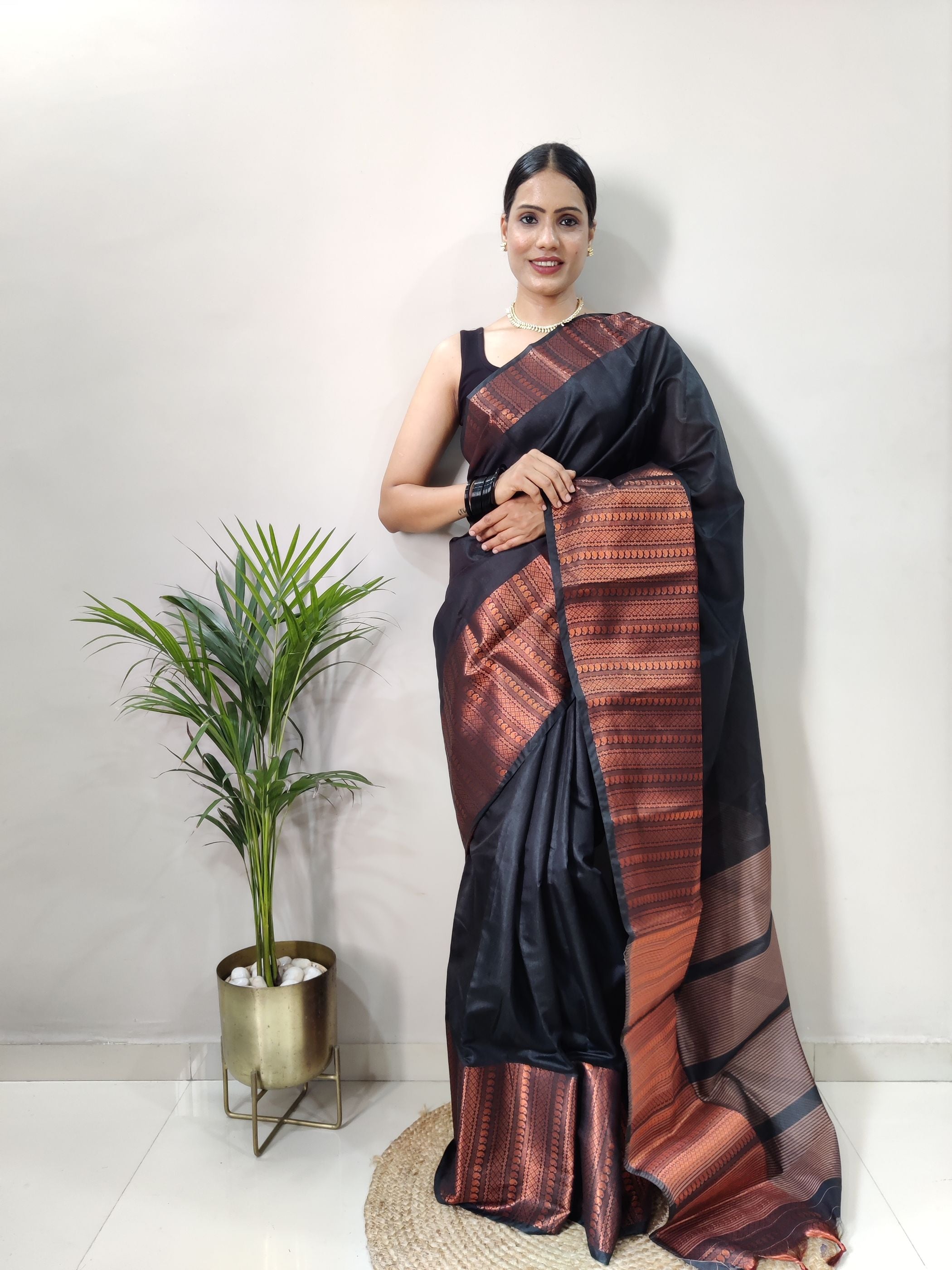 Black Copper Design Mango Kanjivaram Silk Saree