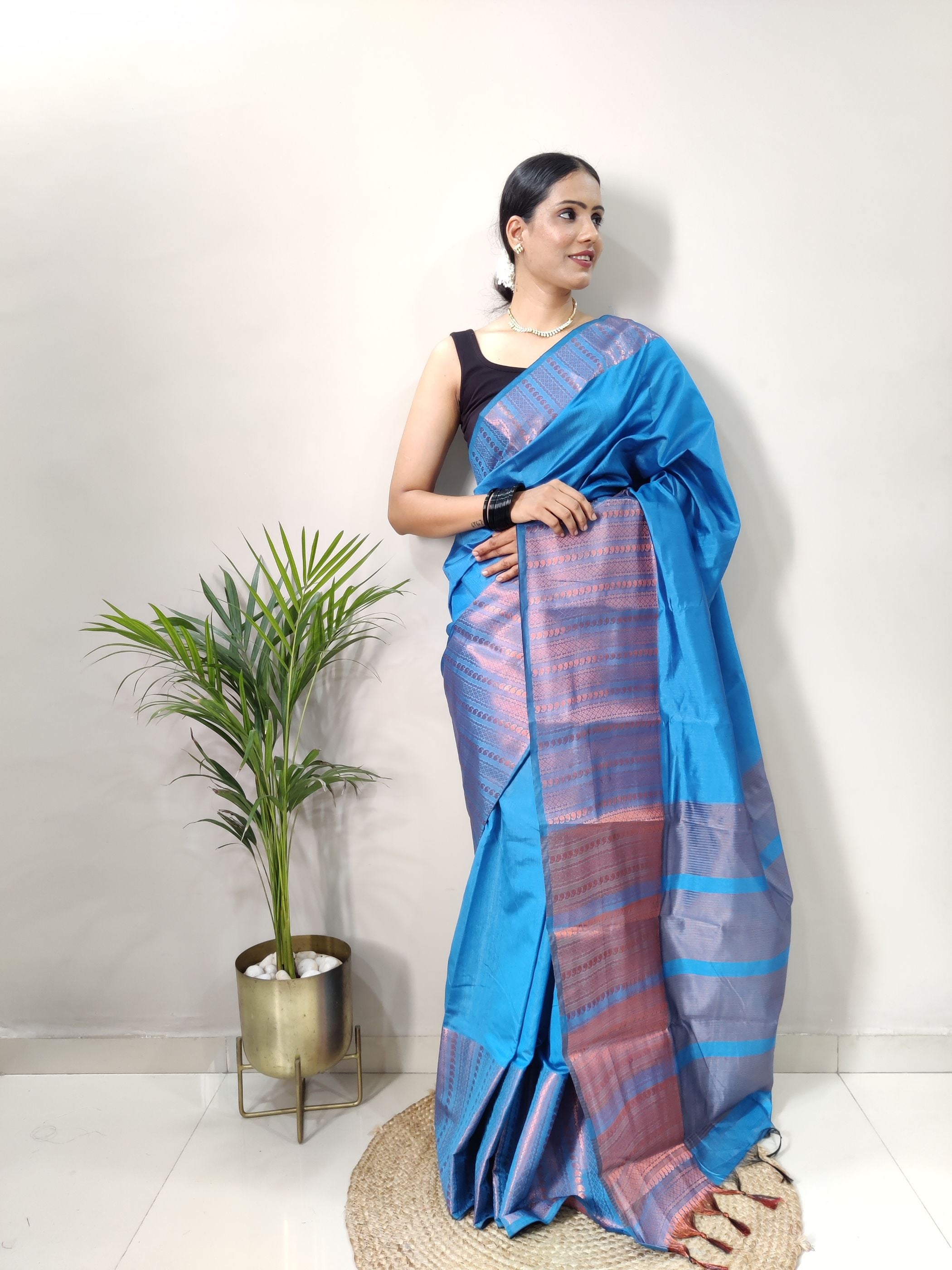 Blue Copper Design Mango Kanjivaram Silk Saree