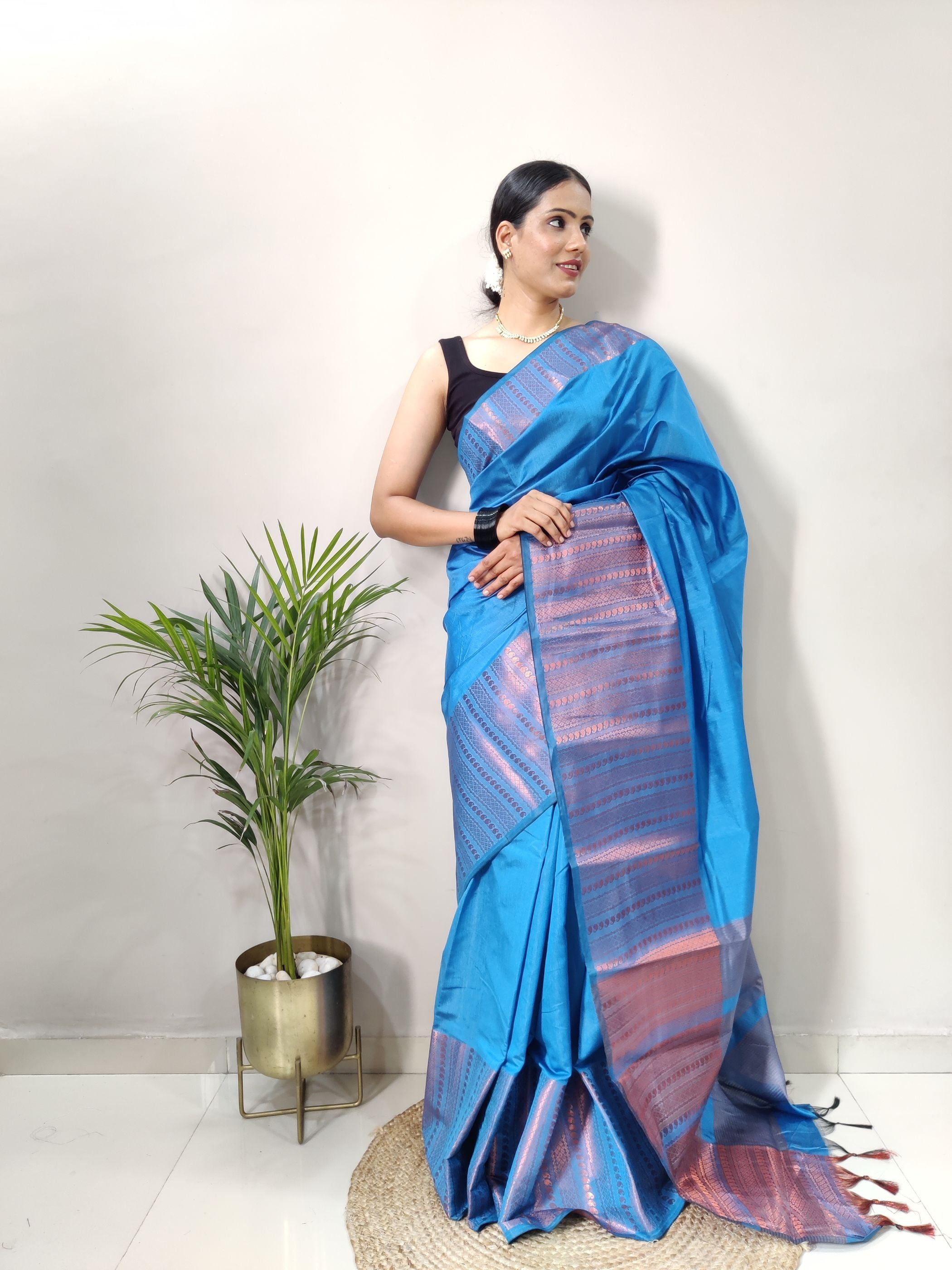 Blue Copper Design Mango Kanjivaram Silk Saree