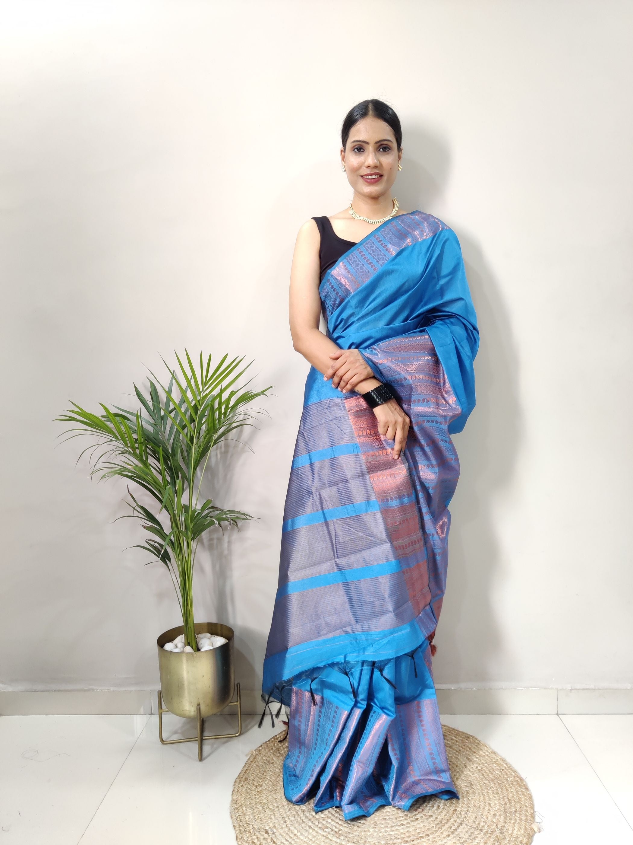 Blue Copper Design Mango Kanjivaram Silk Saree