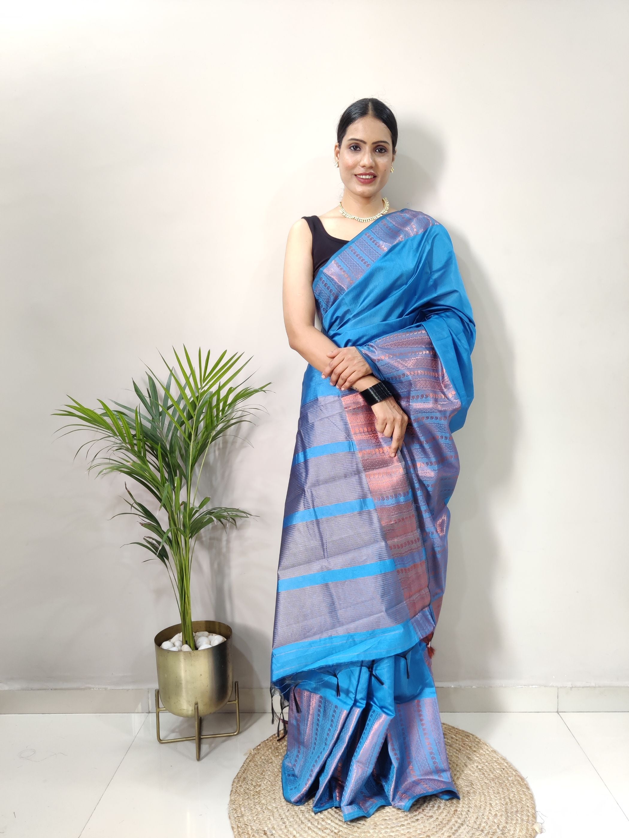 Blue Copper Design Mango Kanjivaram Silk Saree