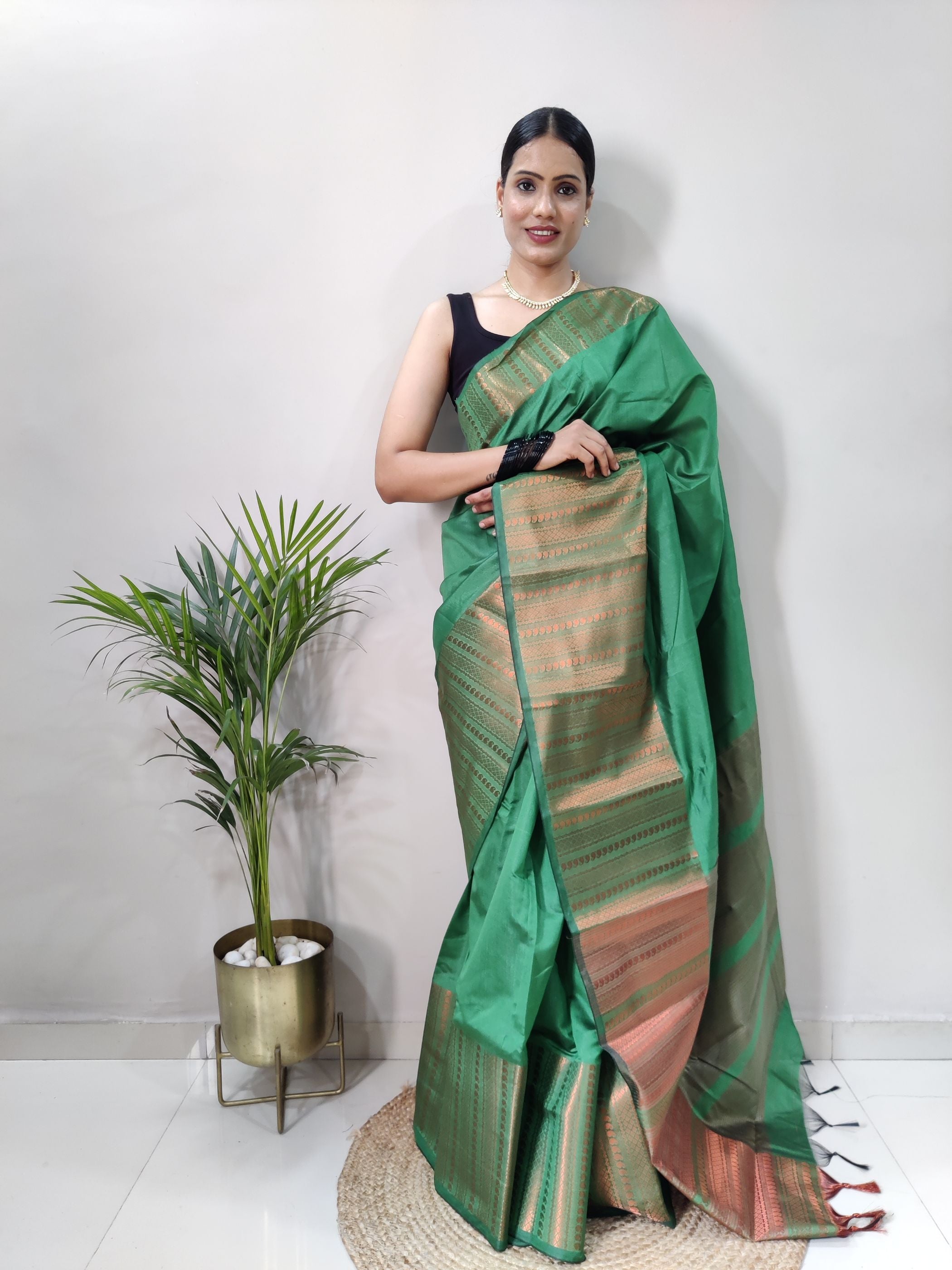 Green Copper Design Mango Kanjivaram Silk Saree