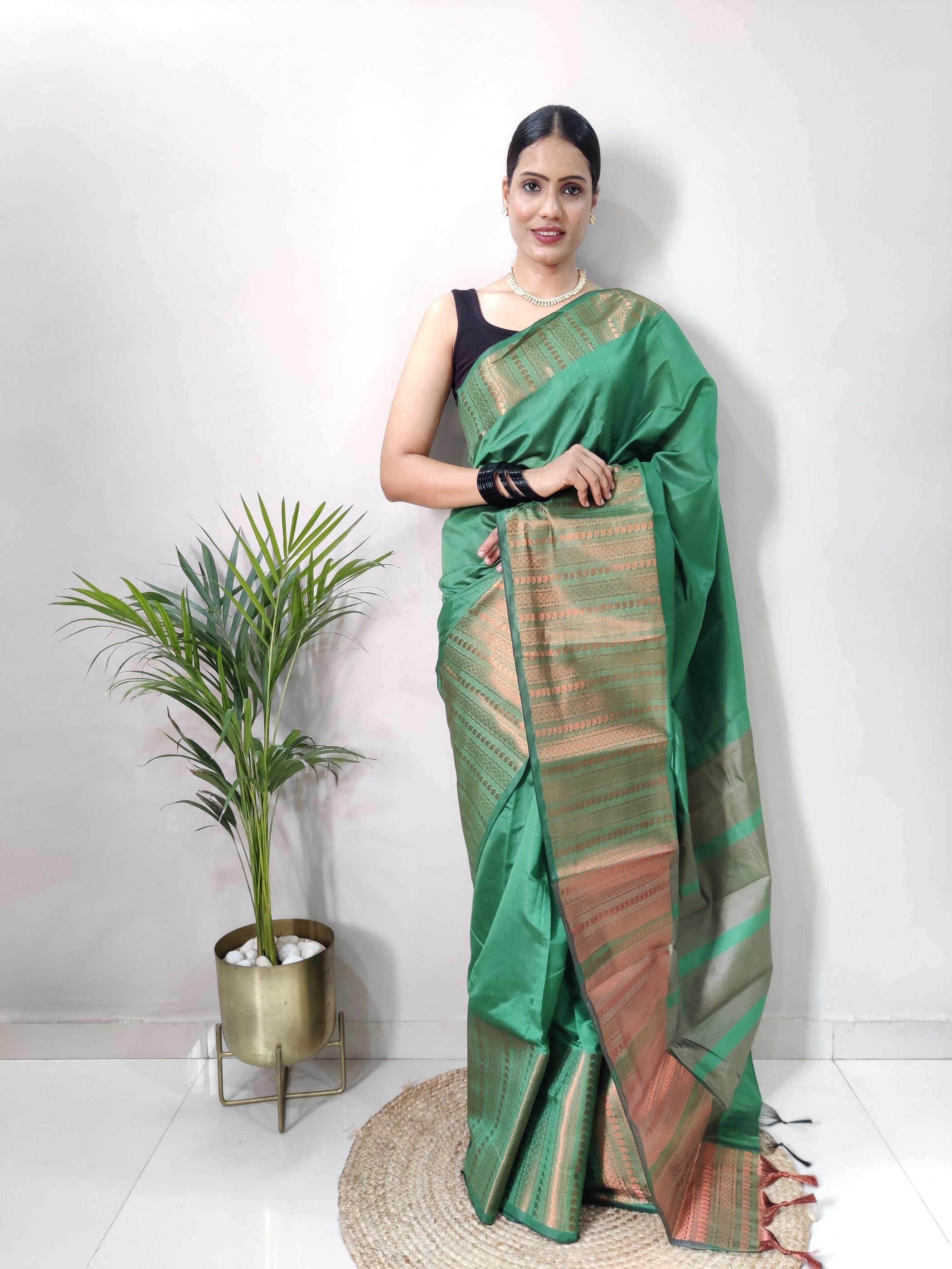 Green Copper Design Mango Kanjivaram Silk Saree