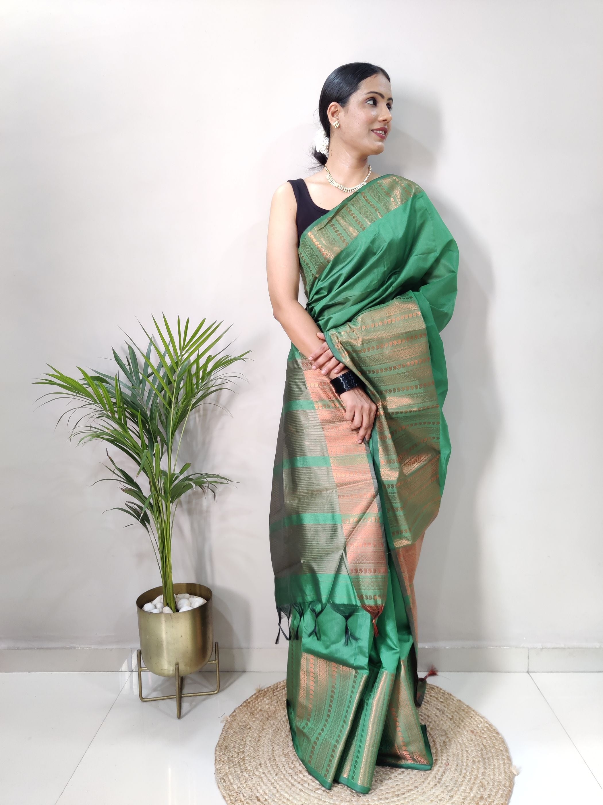 Green Copper Design Mango Kanjivaram Silk Saree