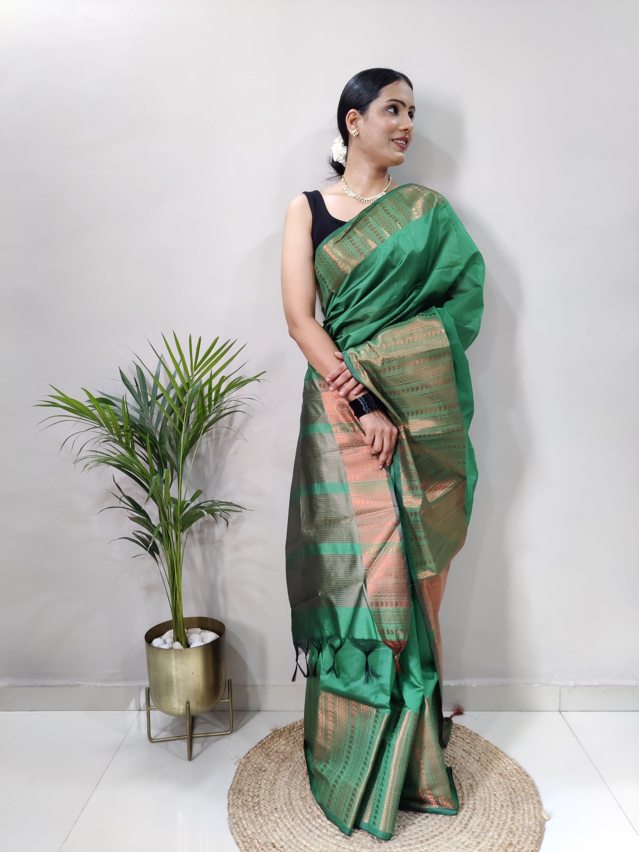 Green Copper Design Mango Kanjivaram Silk Saree