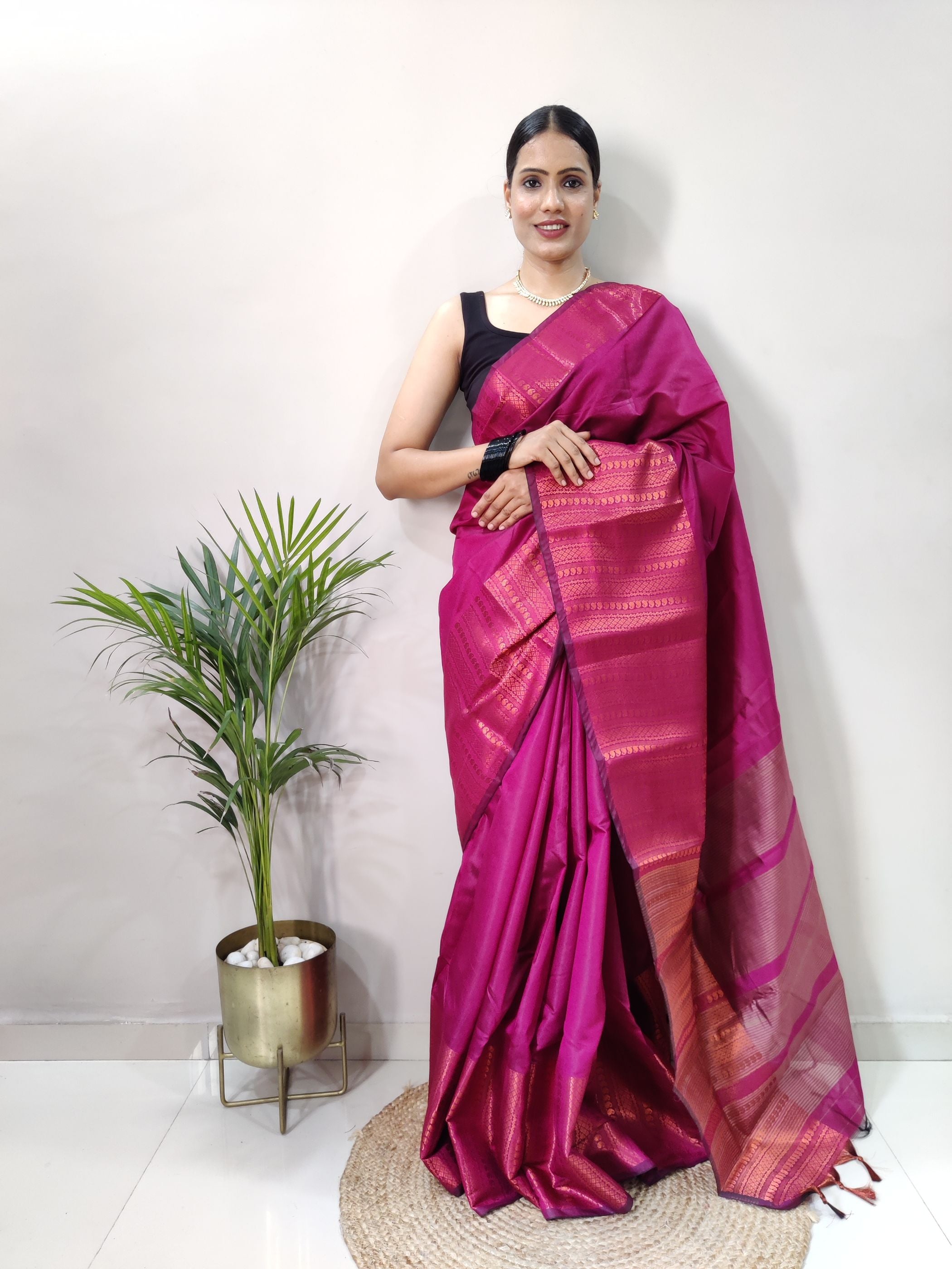 Pink Copper Design Mango Kanjivaram Silk Saree