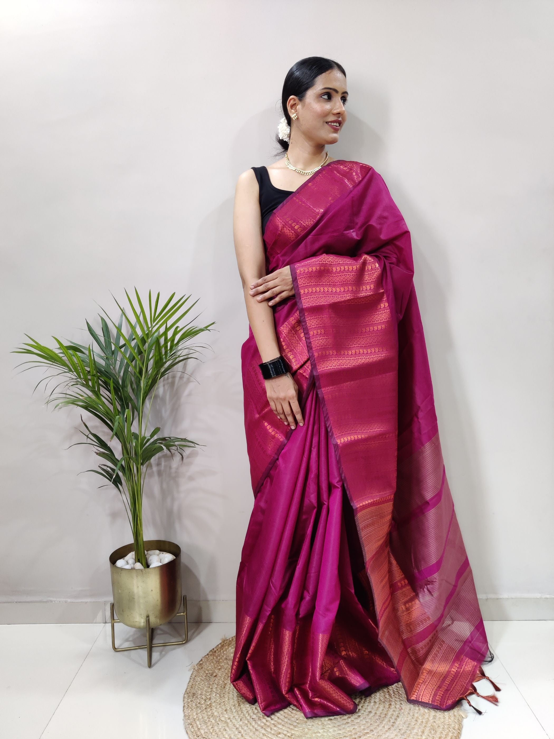 Pink Copper Design Mango Kanjivaram Silk Saree