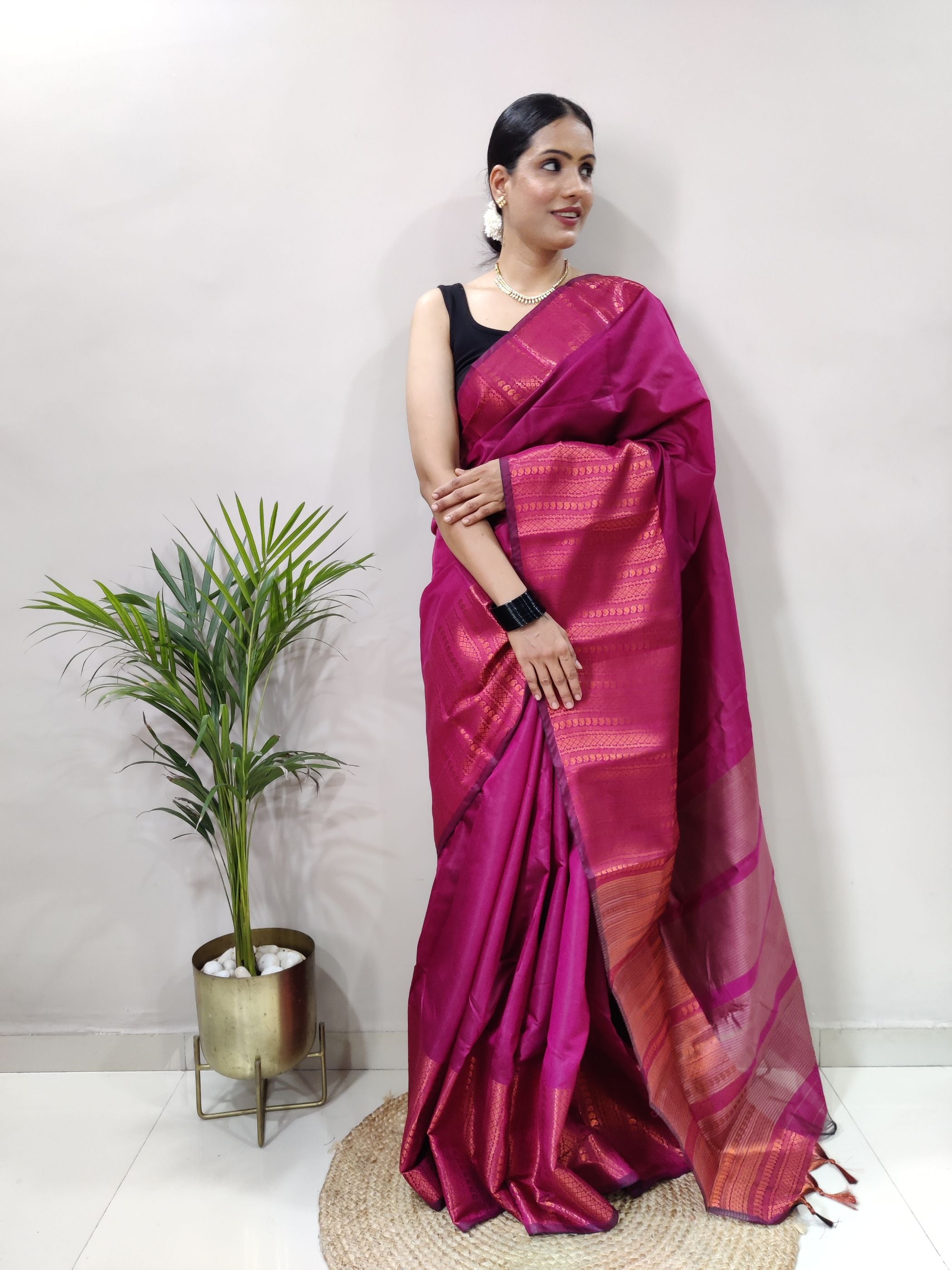 Pink Copper Design Mango Kanjivaram Silk Saree