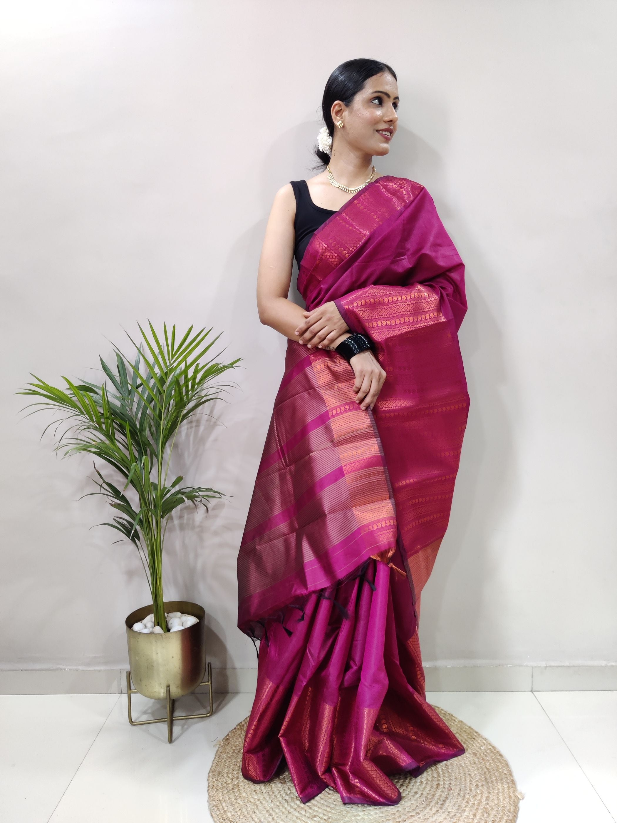 Pink Copper Design Mango Kanjivaram Silk Saree