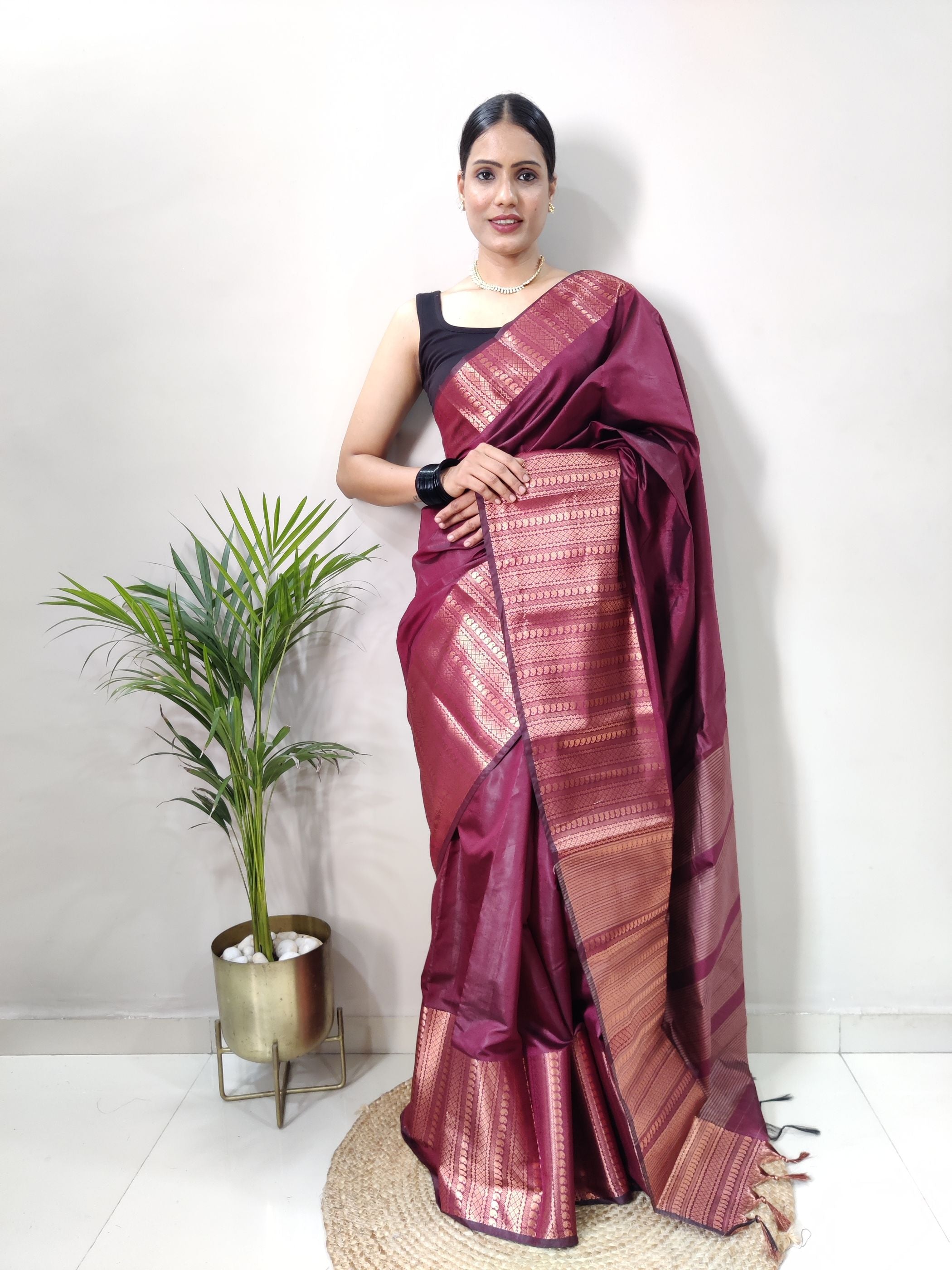 Purple Copper Design Mango Kanjivaram Silk Saree