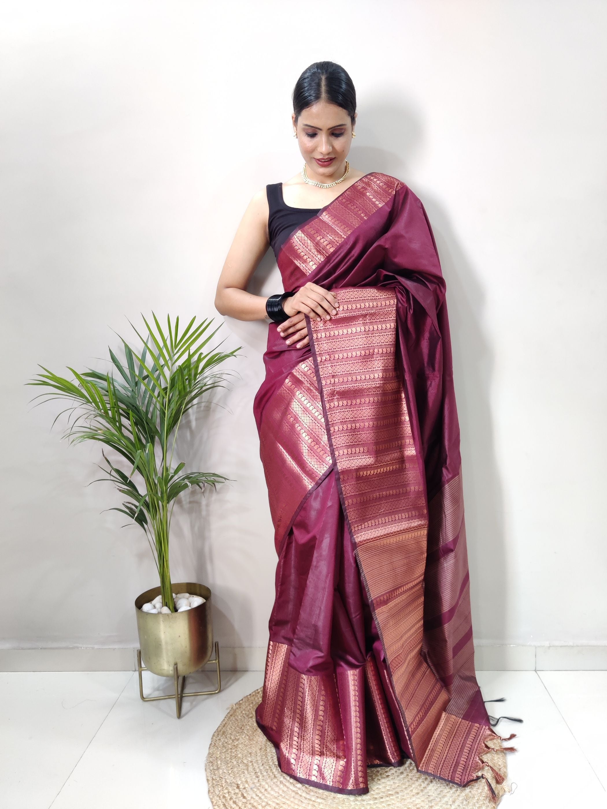 Purple Copper Design Mango Kanjivaram Silk Saree