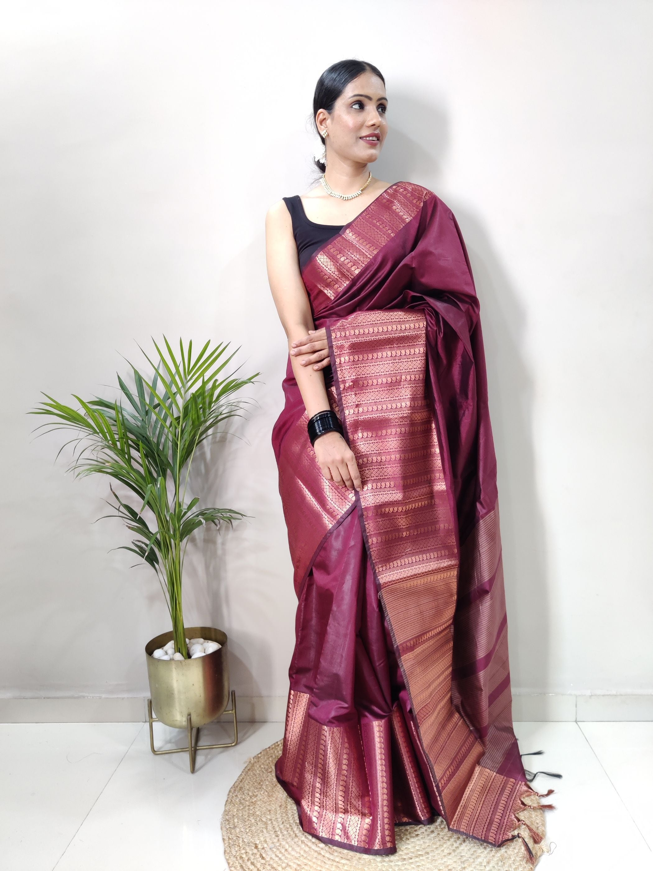 Purple Copper Design Mango Kanjivaram Silk Saree