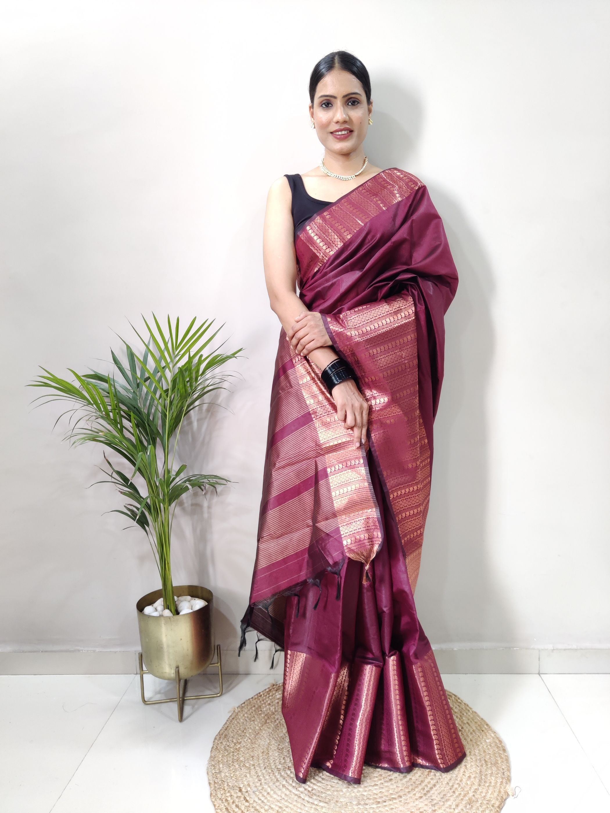 Purple Copper Design Mango Kanjivaram Silk Saree