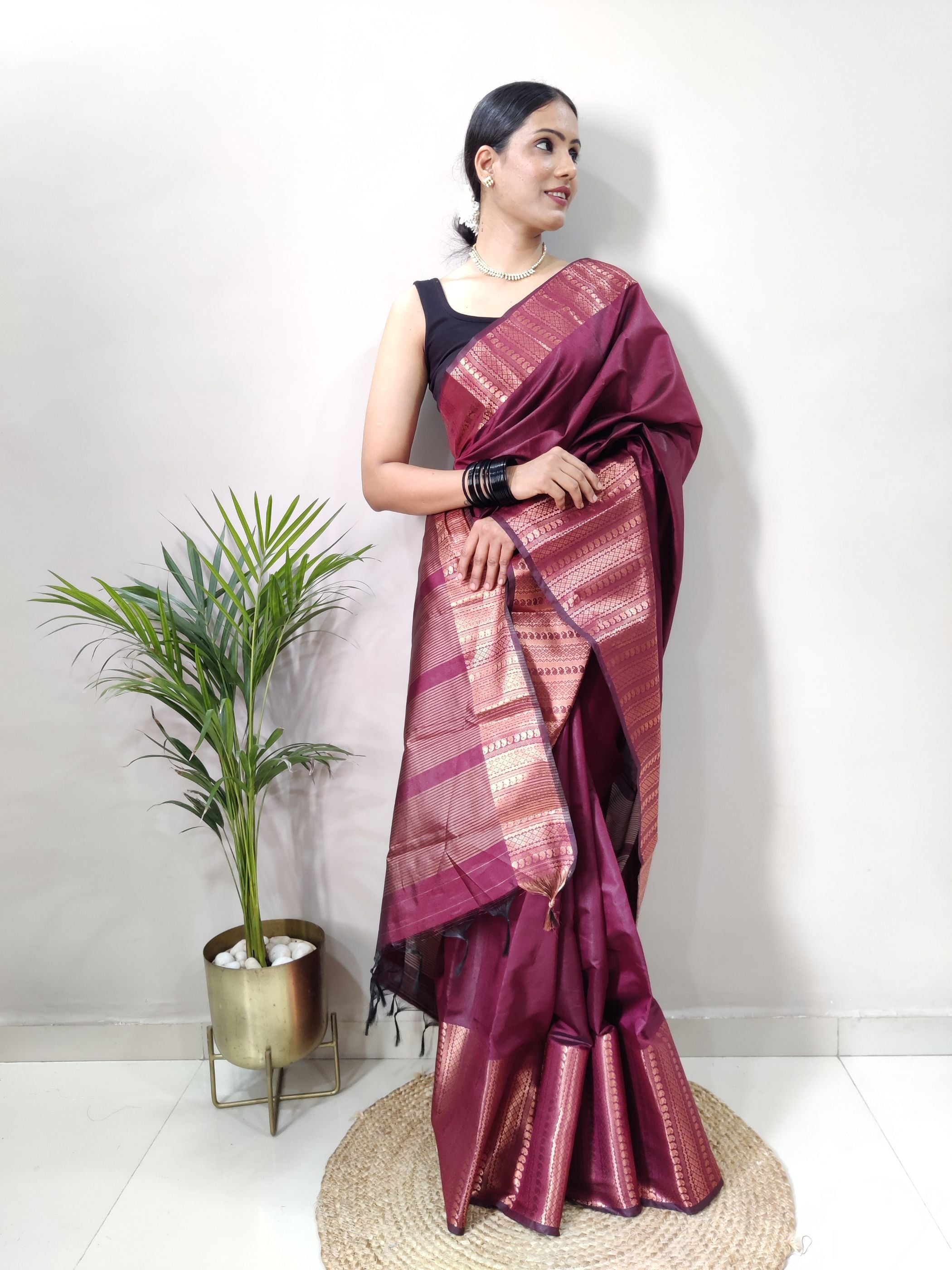 Purple Copper Design Mango Kanjivaram Silk Saree