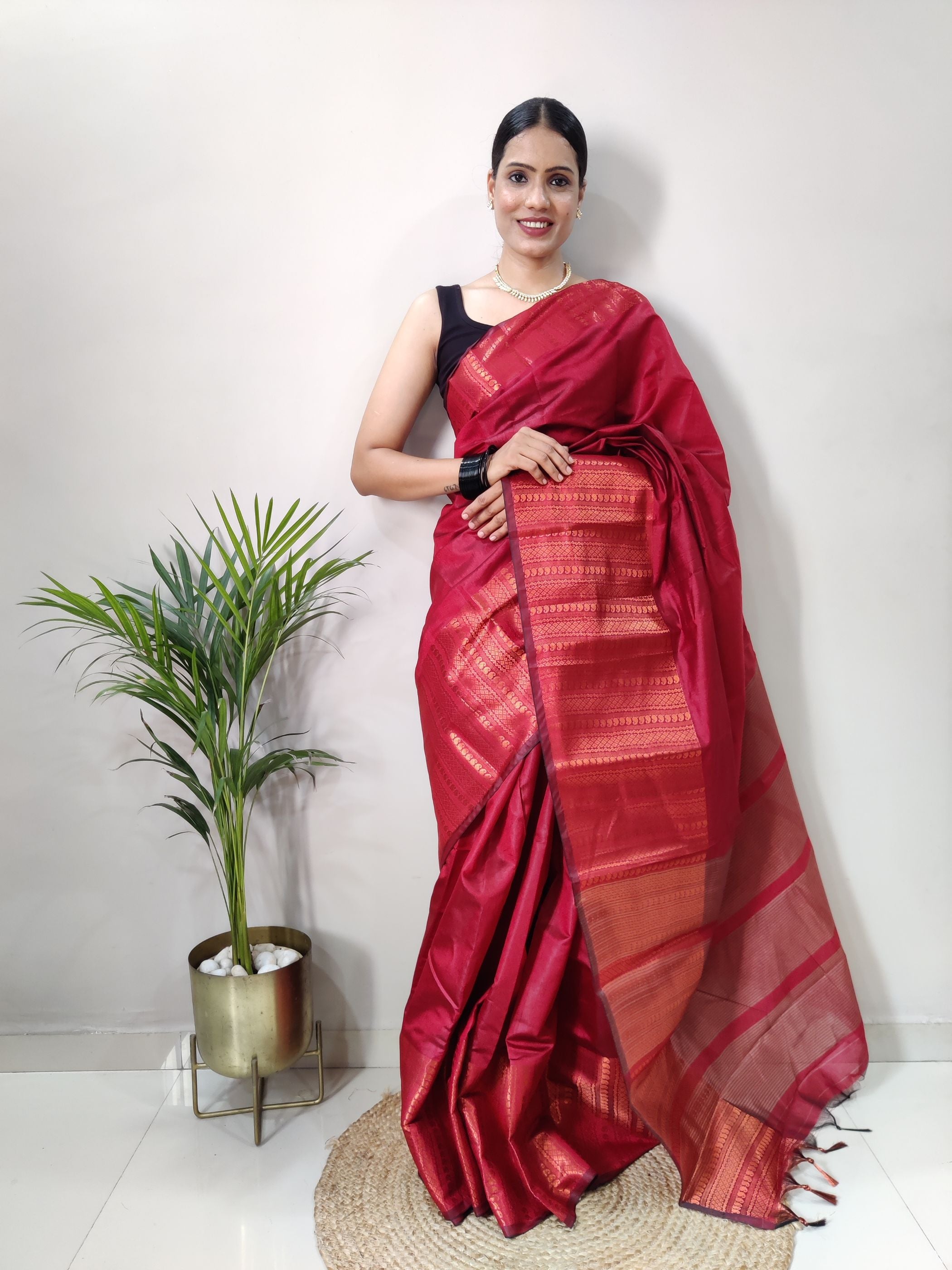 Red Copper Design Mango Kanjivaram Silk Saree