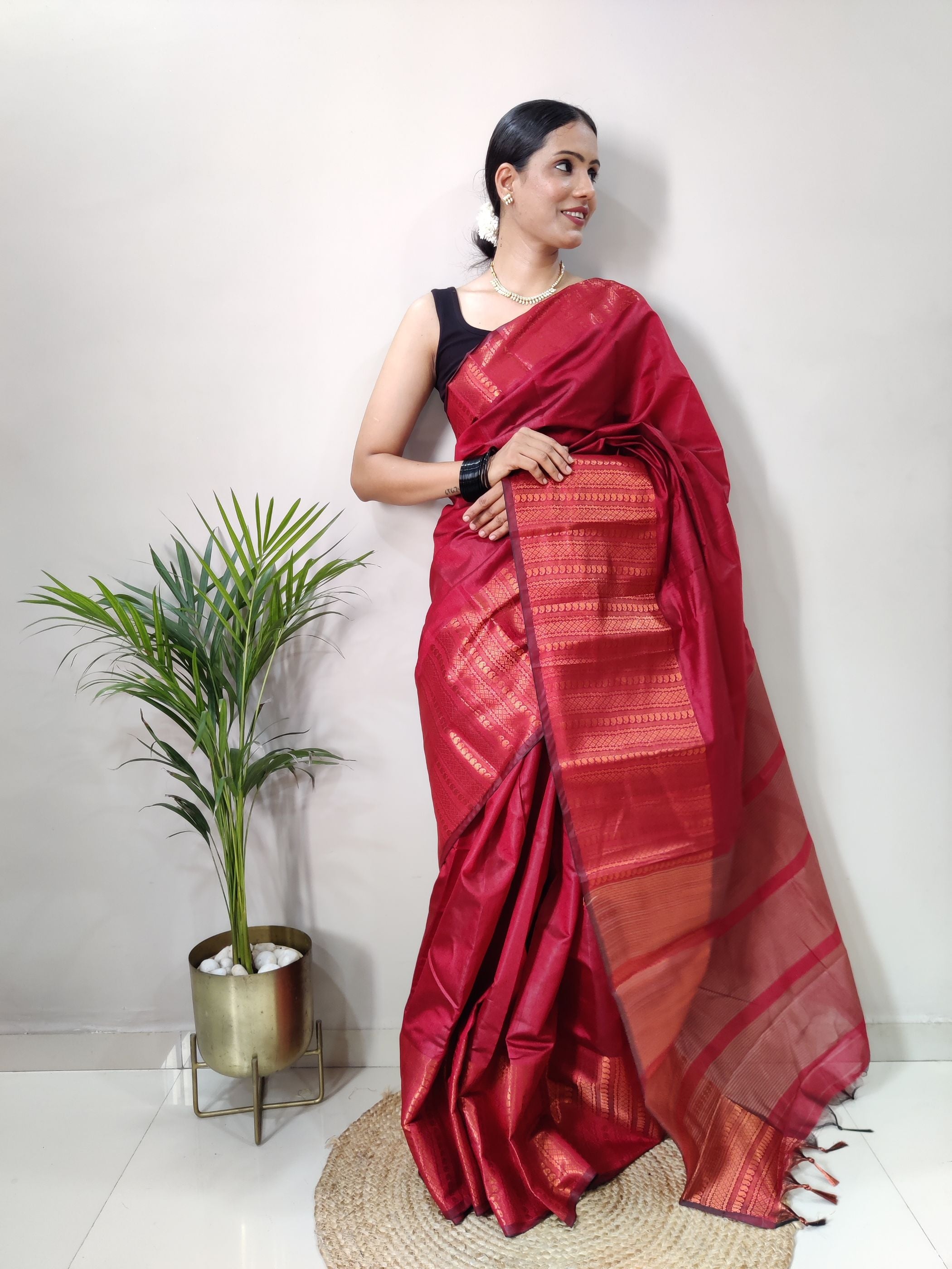 Red Copper Design Mango Kanjivaram Silk Saree