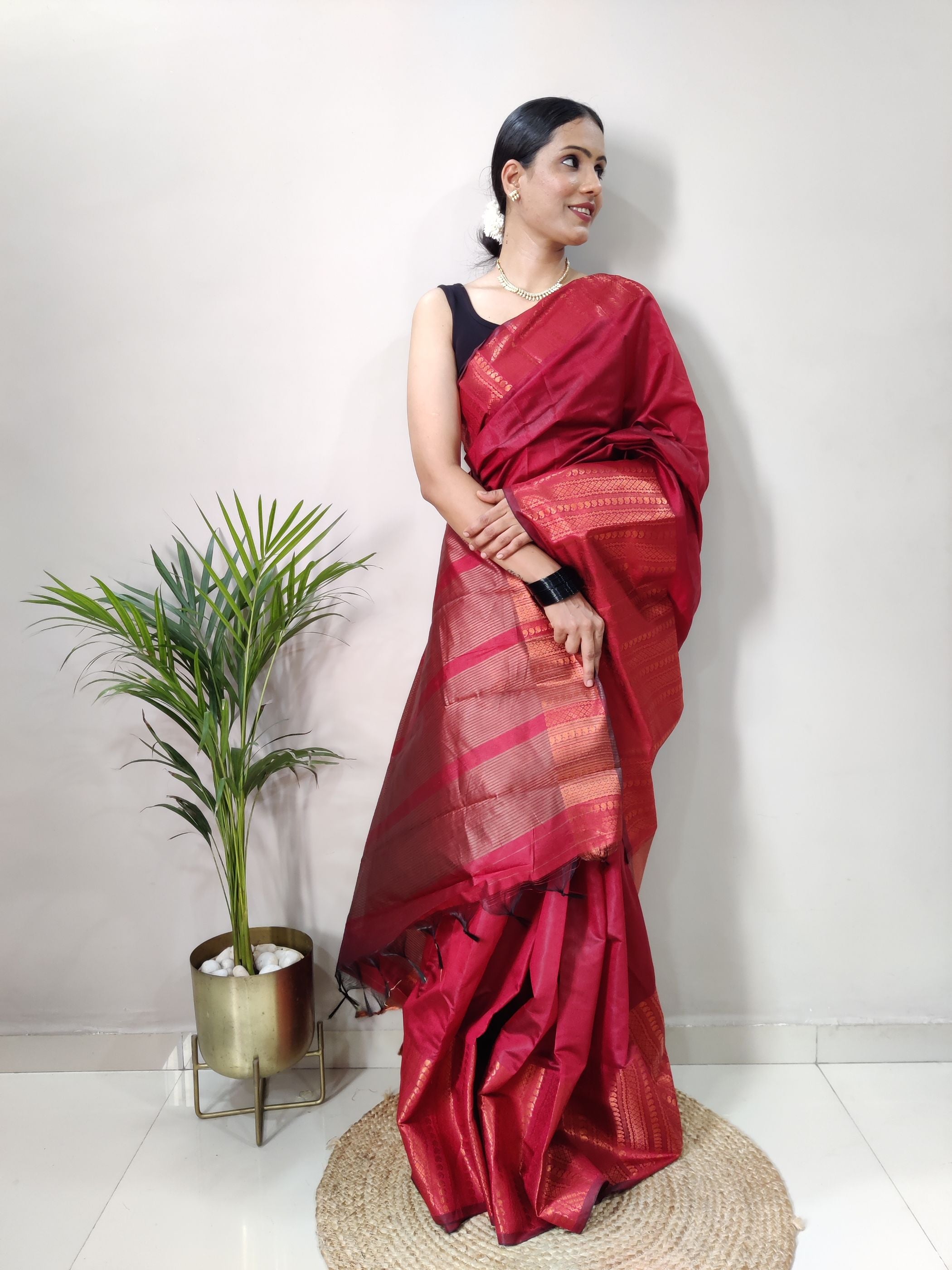 Red Copper Design Mango Kanjivaram Silk Saree