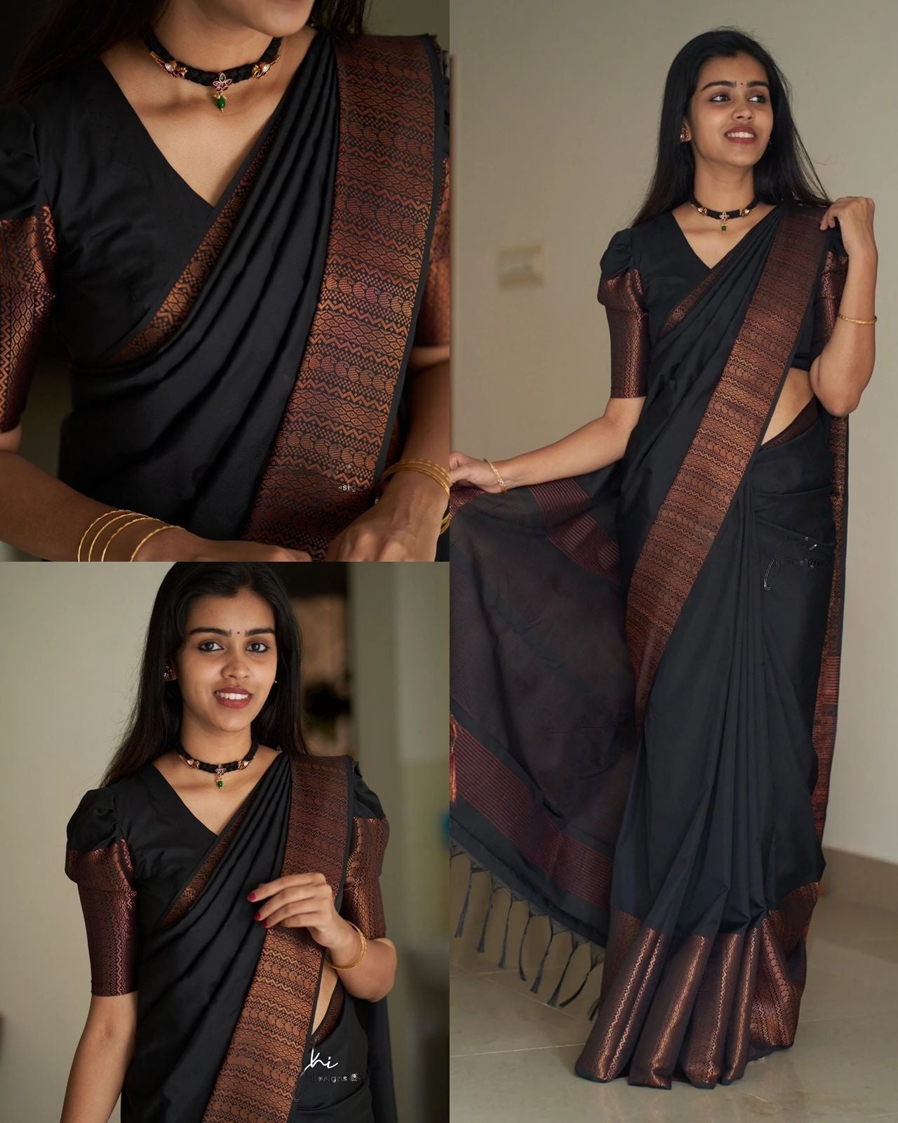 Black Copper Design Mango Kanjivaram Silk Saree