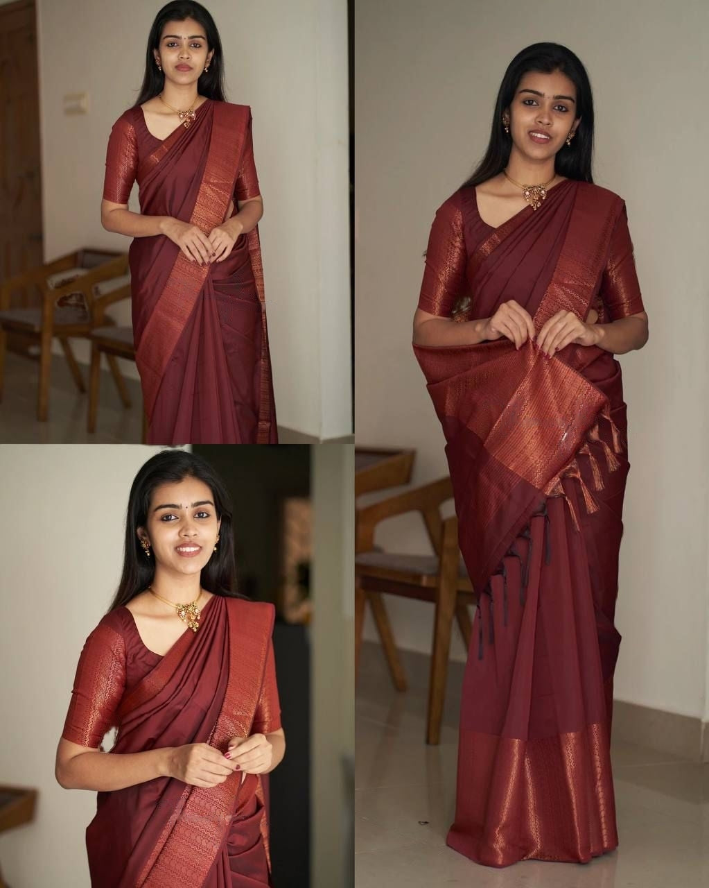 Maroon Copper Design Mango Kanjivaram Silk Saree