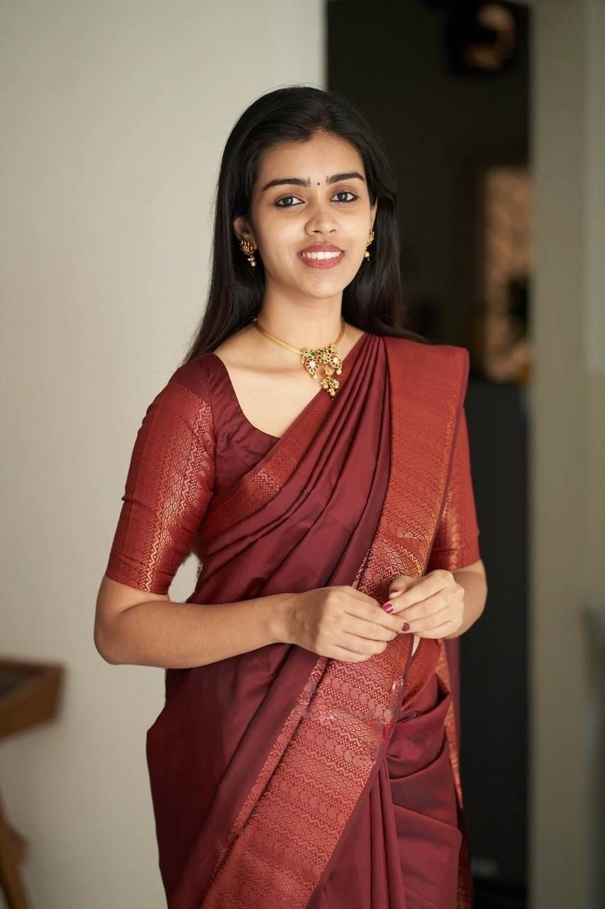 Maroon Copper Design Mango Kanjivaram Silk Saree